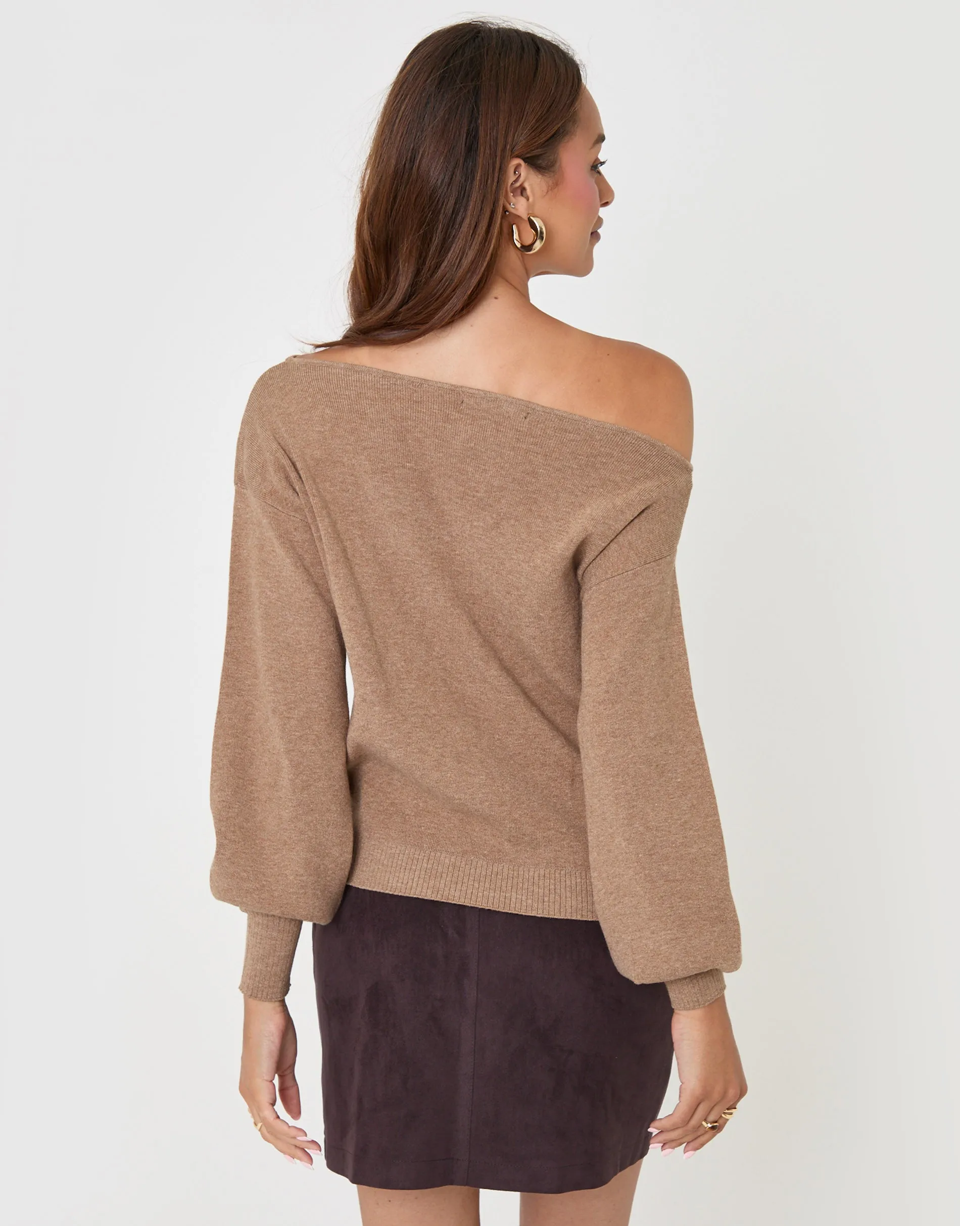 The Signature Soft Slash Neck Jumper in Beige sold by Threadbare product image thumbnail 2
