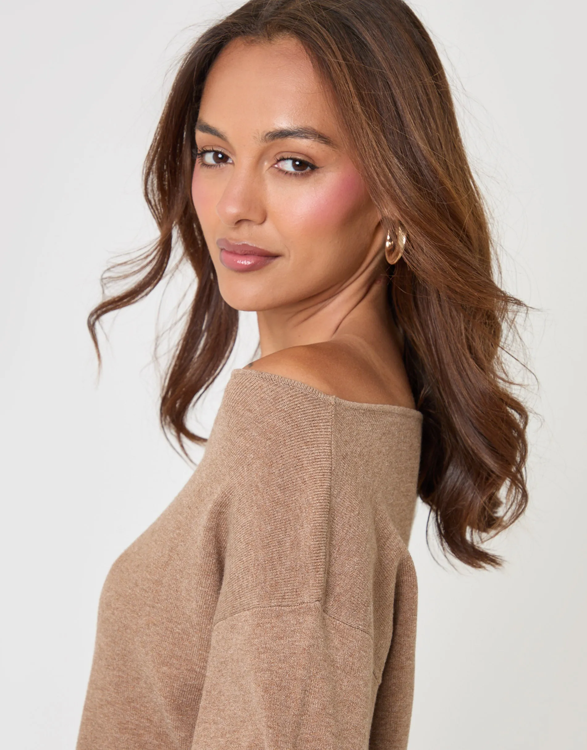 The Signature Soft Slash Neck Jumper in Beige sold by Threadbare product image thumbnail 4