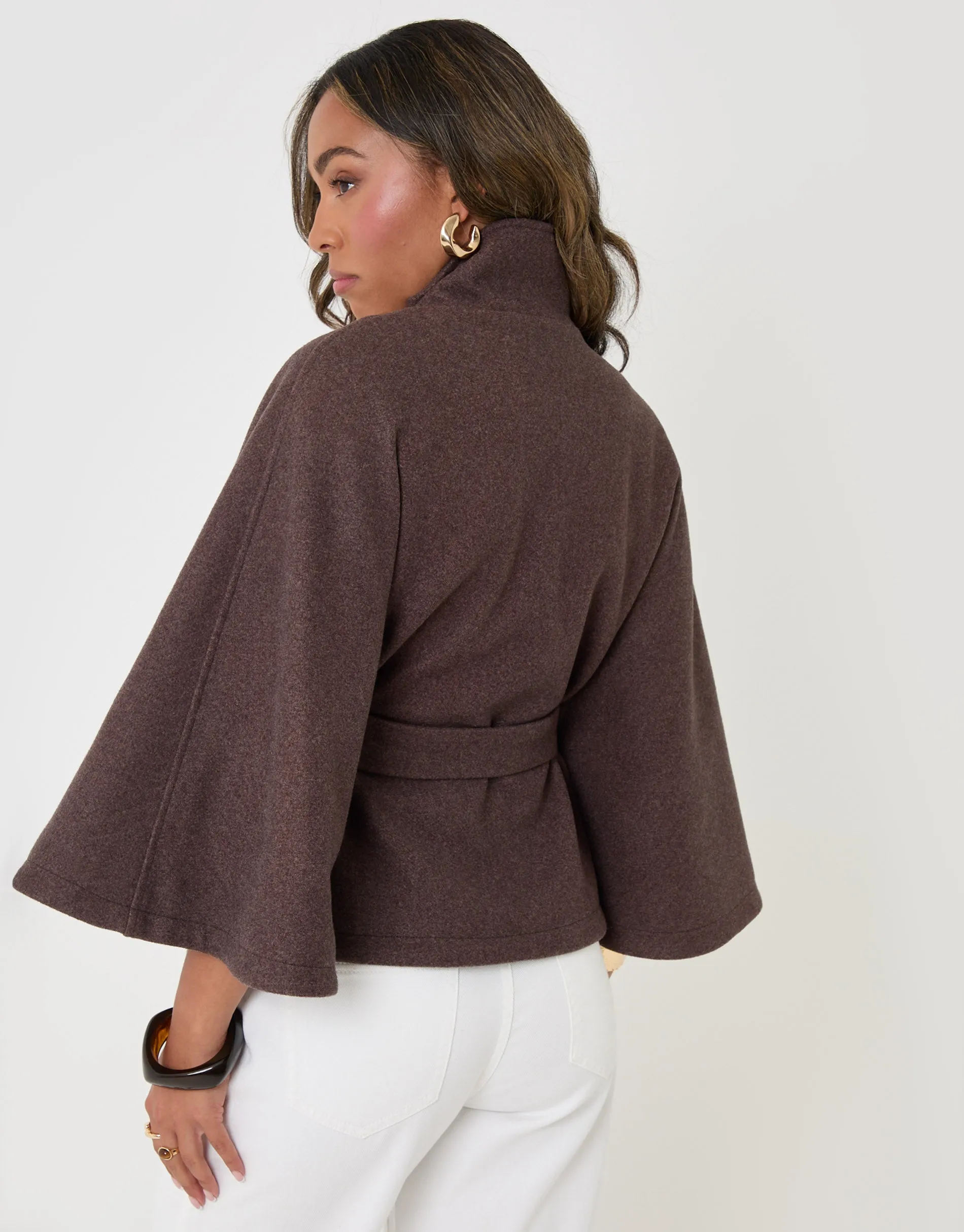 Faux Wool Cape Coat in Chocolate Brown sold by Threadbare product image thumbnail 3