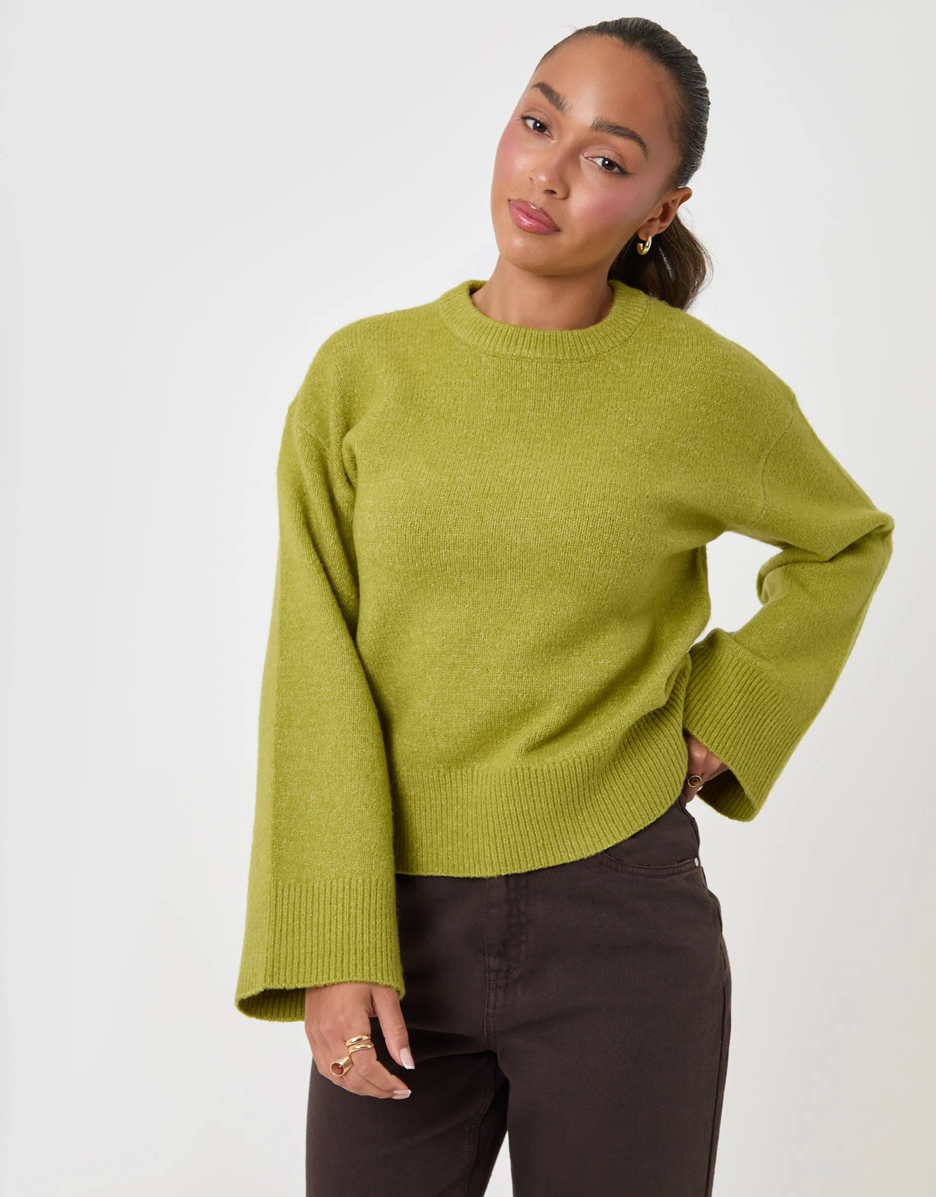 Relaxed Fit Crew Neck Jumper in Green sold by Threadbare product image thumbnail 2