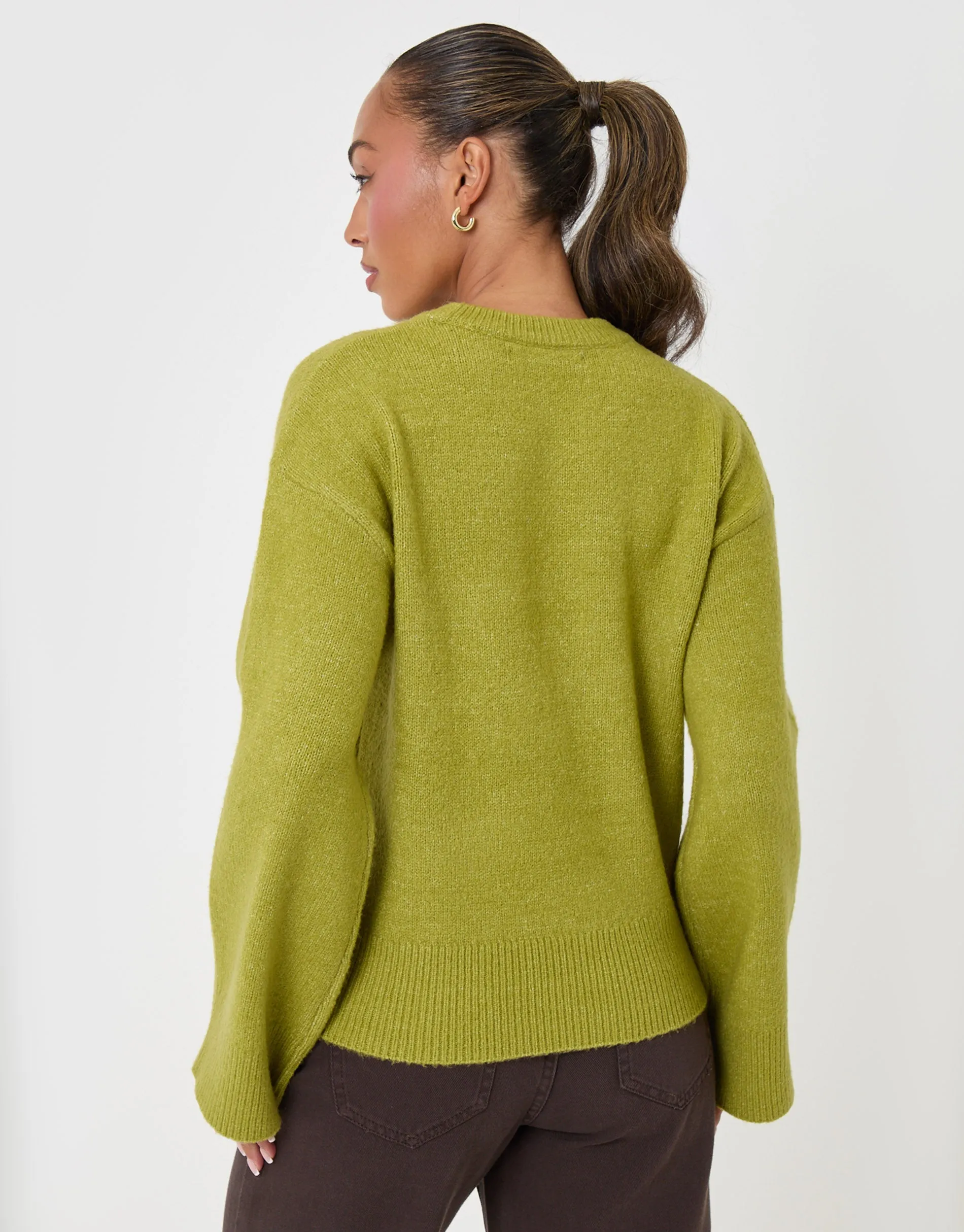 Relaxed Fit Crew Neck Jumper in Green sold by Threadbare product image thumbnail 3