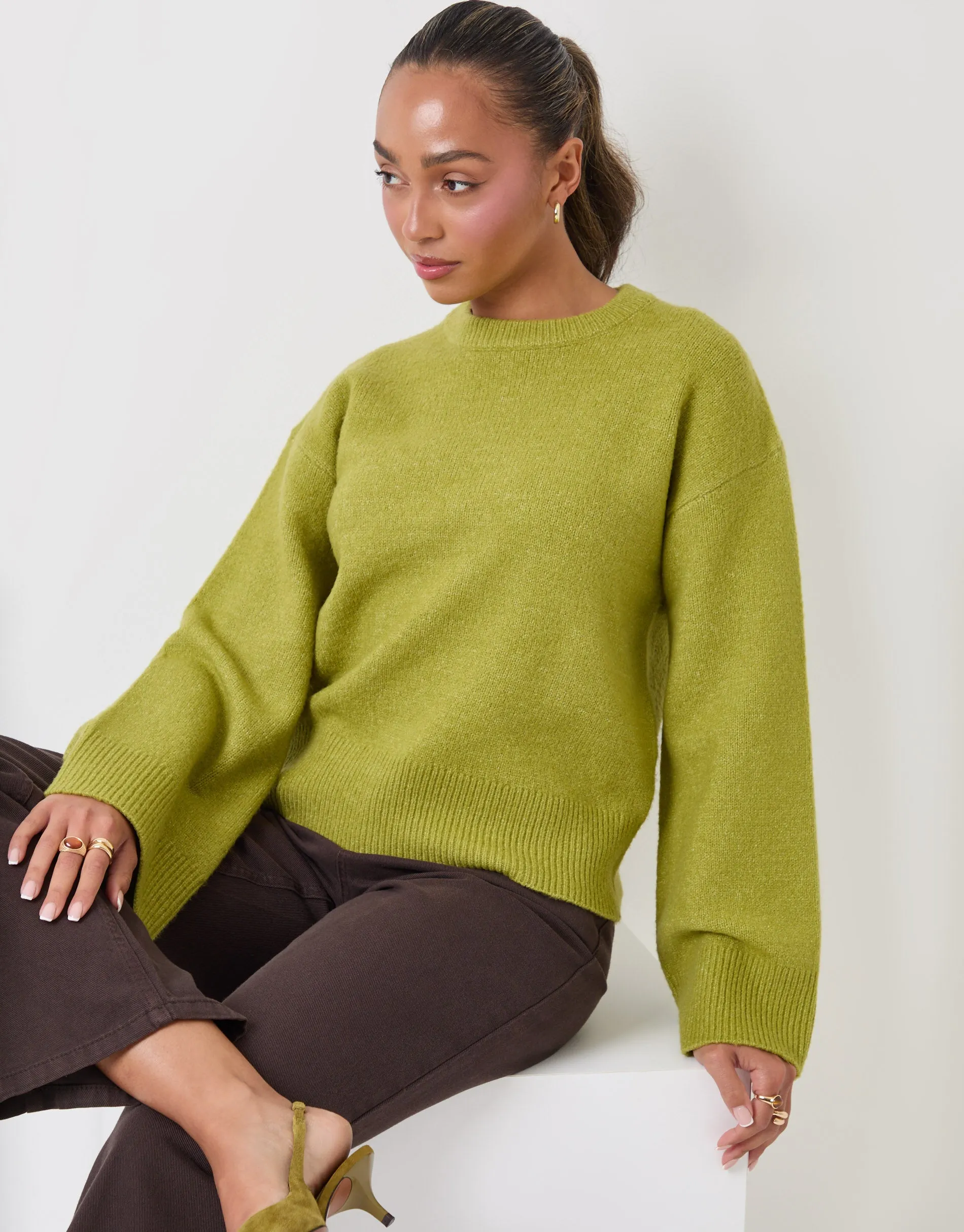 Relaxed Fit Crew Neck Jumper in Green sold by Threadbare