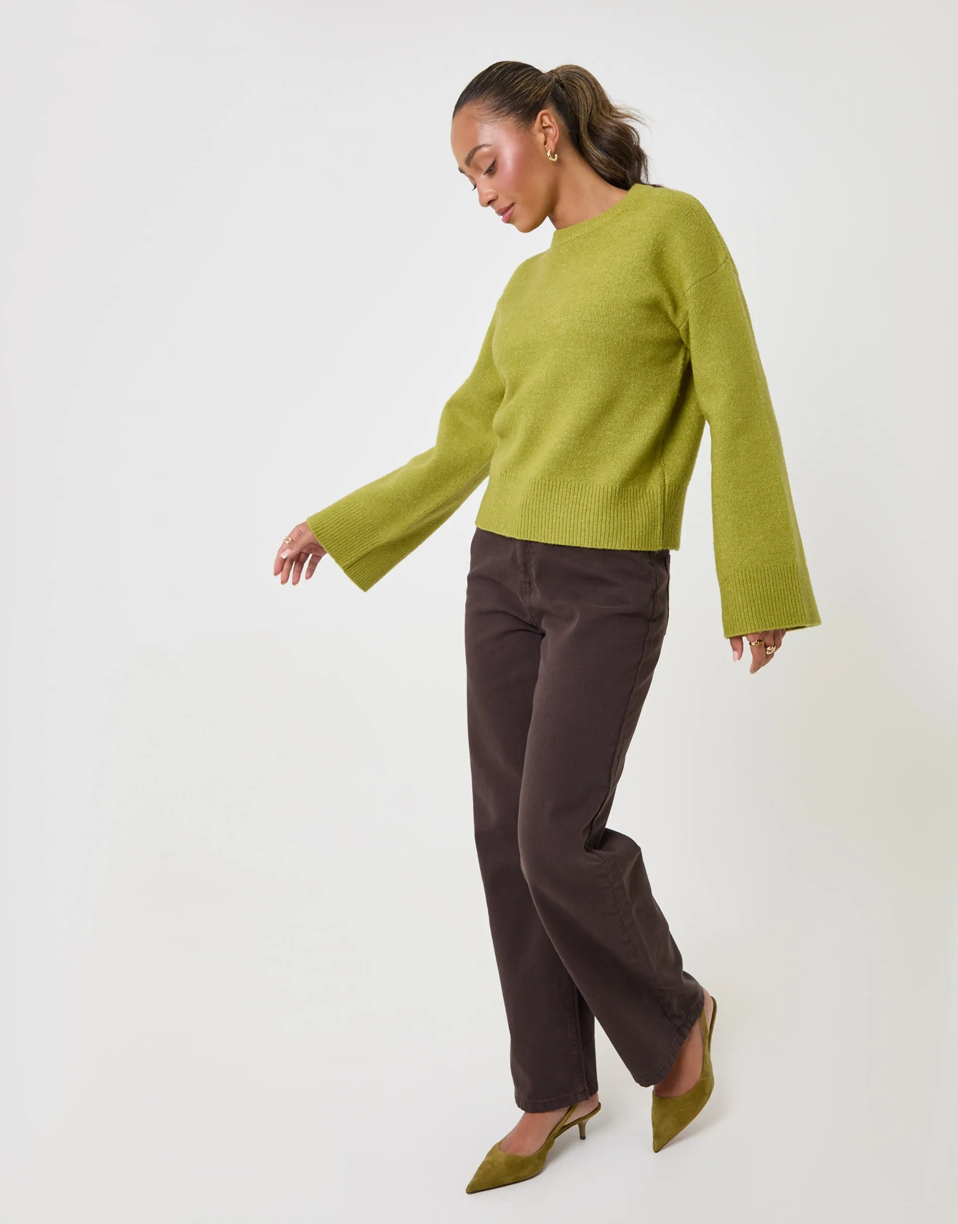 Relaxed Fit Crew Neck Jumper in Green sold by Threadbare product image thumbnail 4