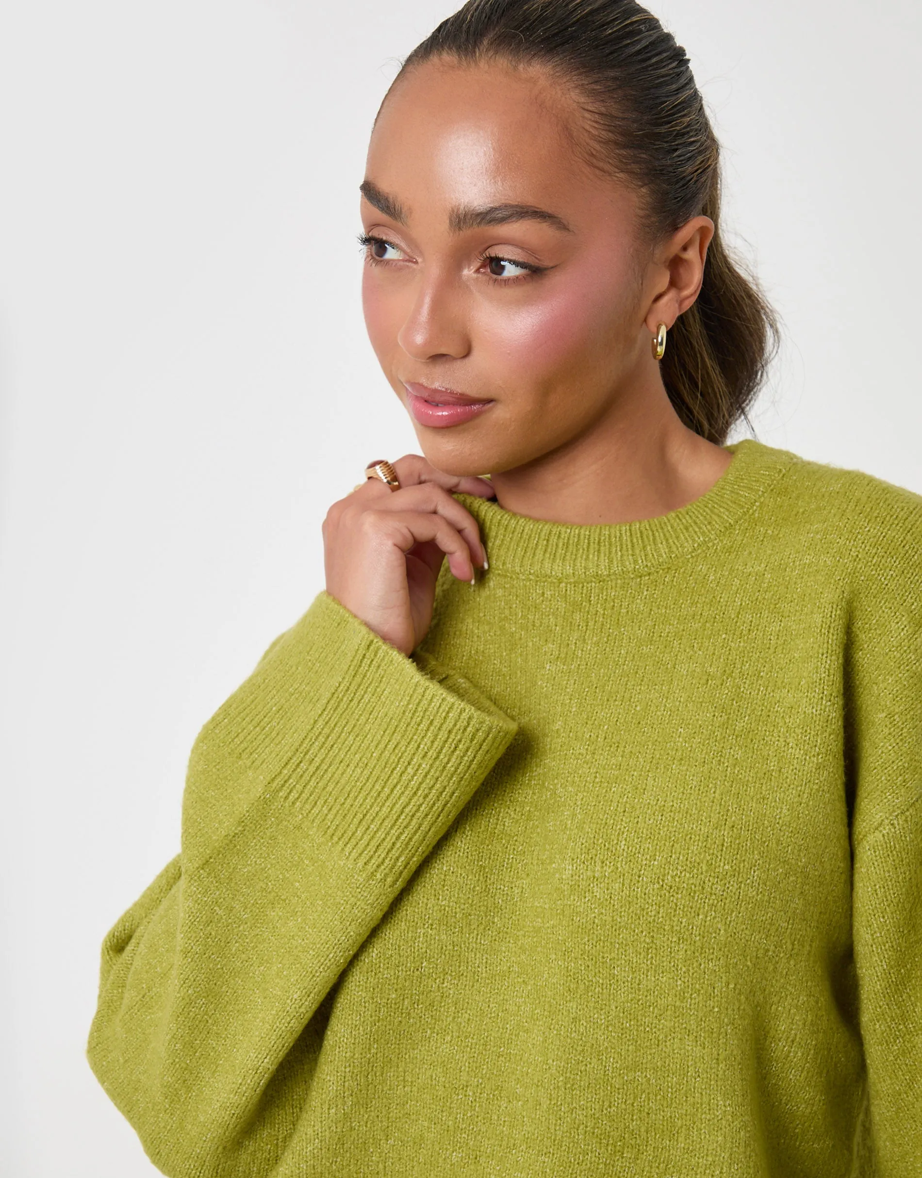 Relaxed Fit Crew Neck Jumper in Green sold by Threadbare product image thumbnail 5
