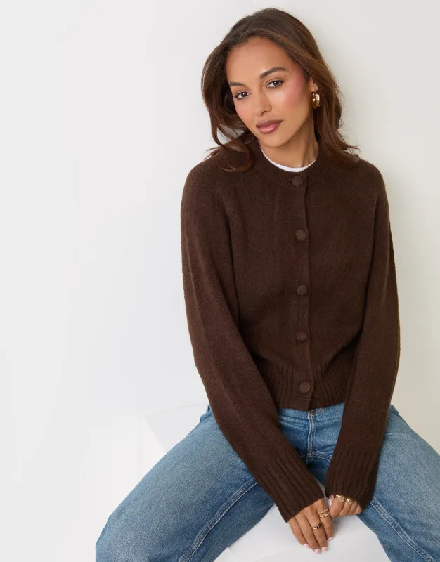 The Relaxed Knitted Cardigan in Brown made by Threadbare