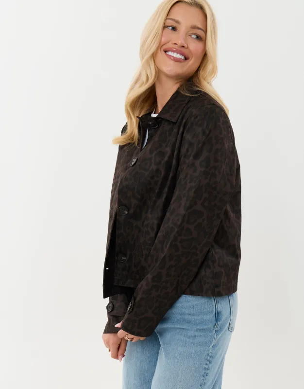 Cropped Collared Trench Coat in Leopard Print made by Threadbare
