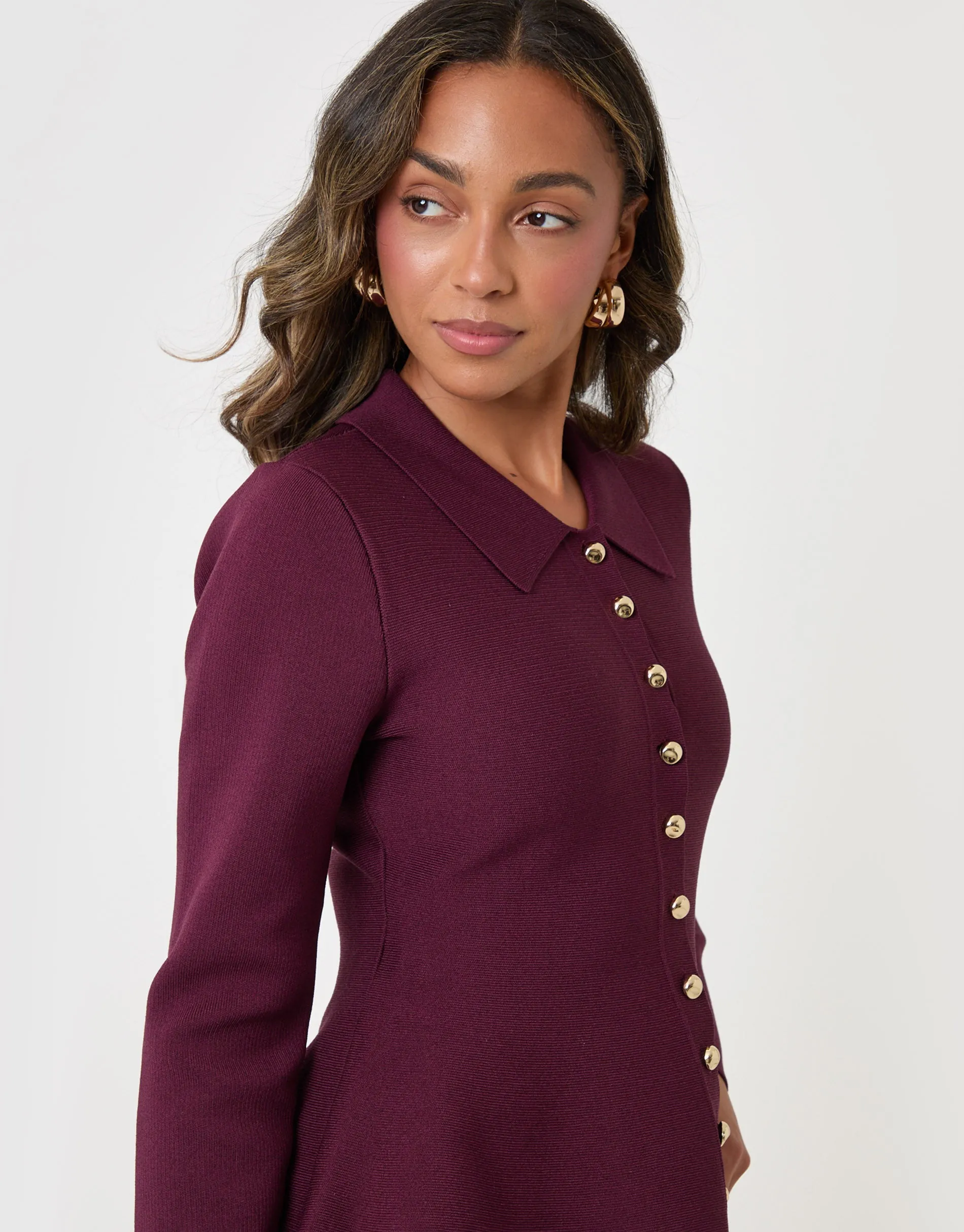Compact Knit Peplum Cardigan in Plum sold by Threadbare product image thumbnail 4