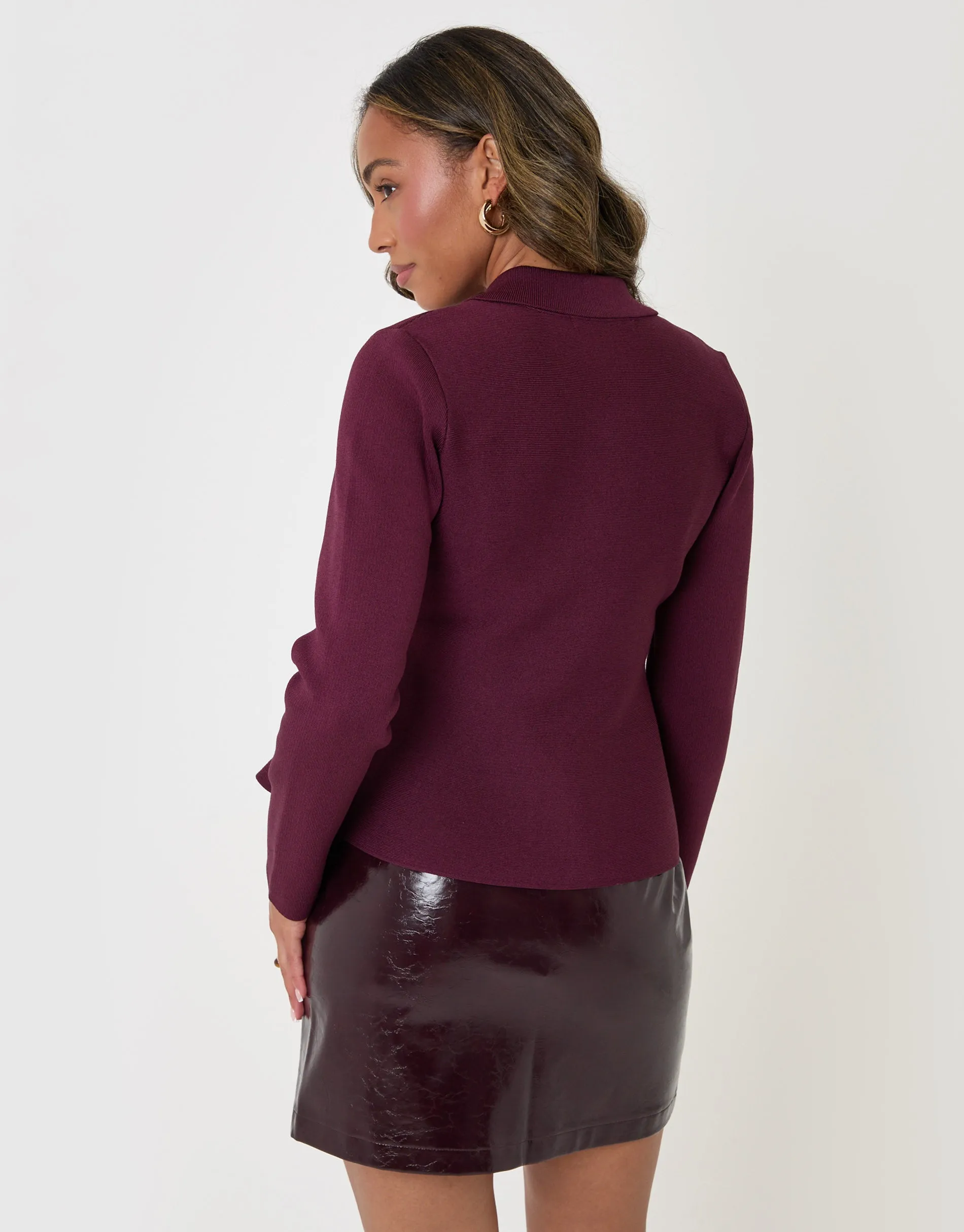Compact Knit Peplum Cardigan in Plum sold by Threadbare product image thumbnail 2
