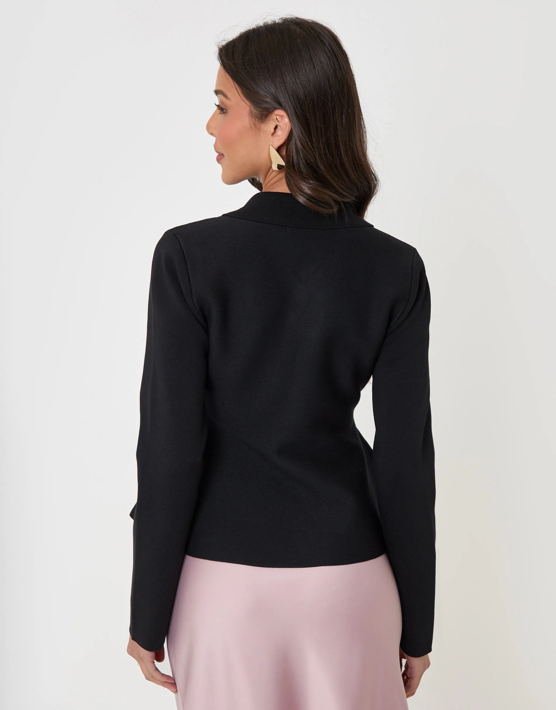 Compact Knit Peplum Cardigan in Black sold by Threadbare product image thumbnail 2