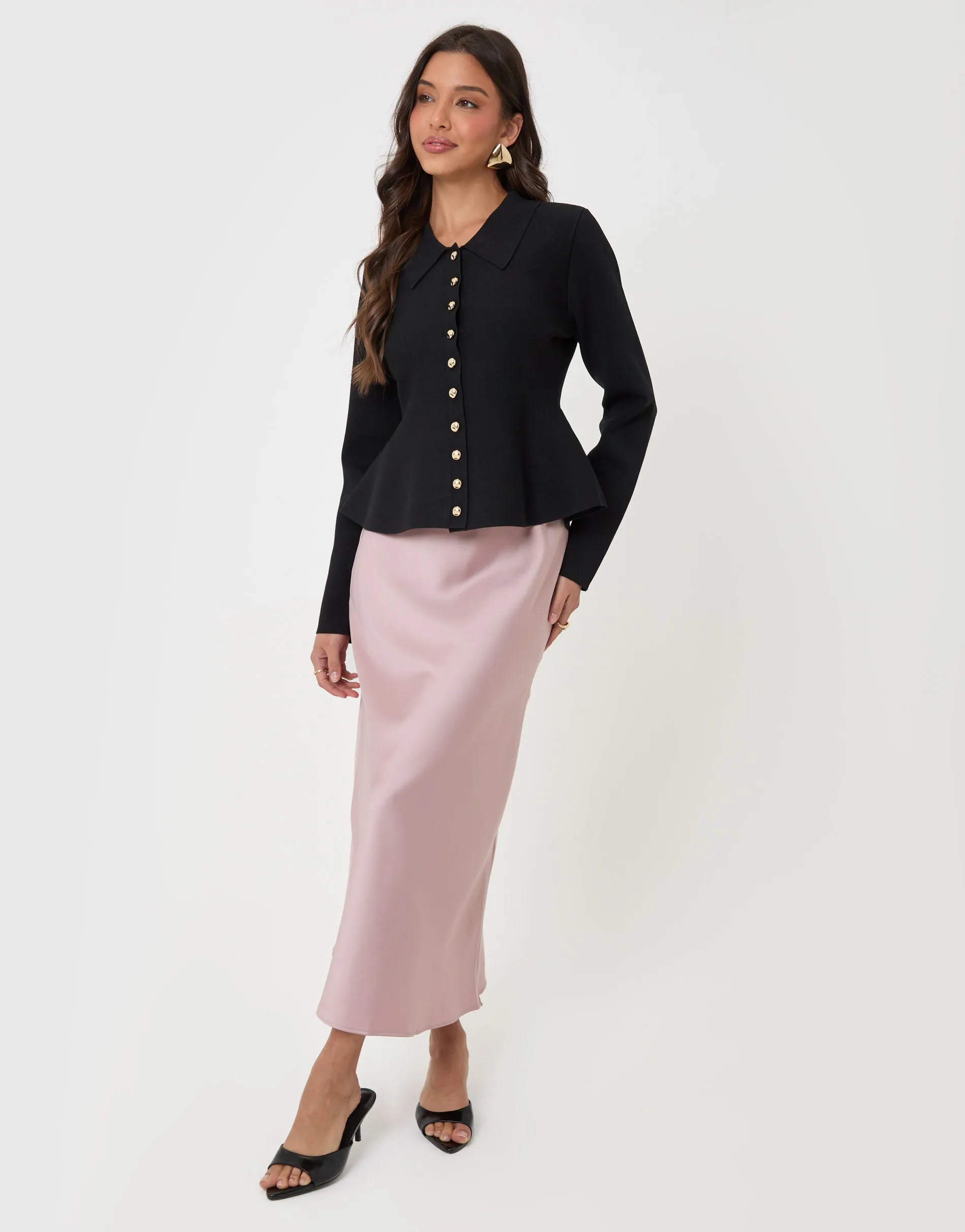 Compact Knit Peplum Cardigan in Black sold by Threadbare product image thumbnail 3