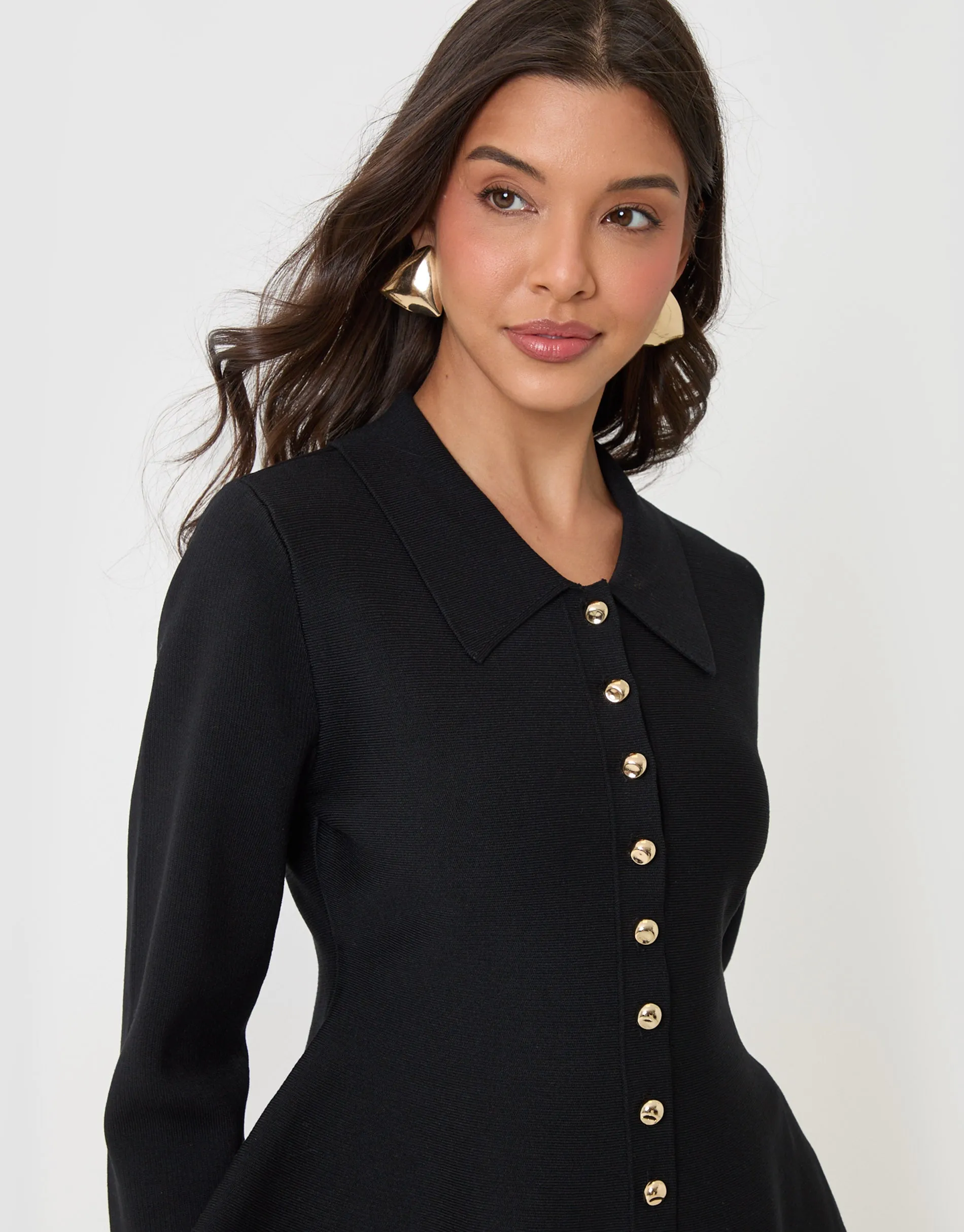 Compact Knit Peplum Cardigan in Black sold by Threadbare product image thumbnail 4