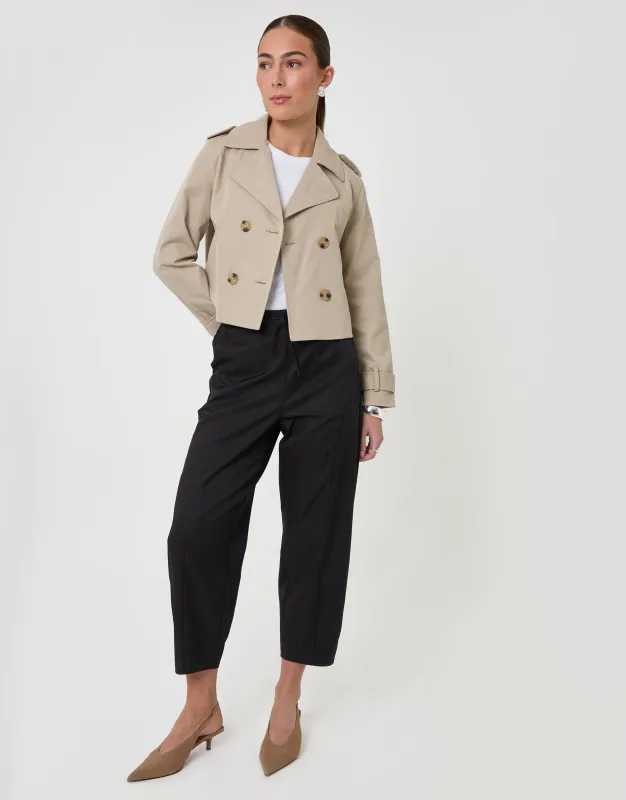 Petite Curved Seam Barrel Leg Trousers in Black made by Threadbare
