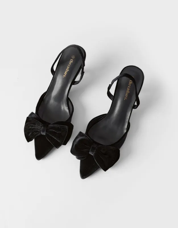 Velvet Bow Kitten Heels in Black made by Threadbare
