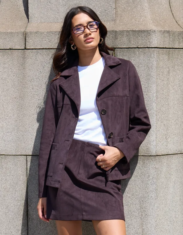 Faux Suede Mini Skirt in Chocolate Brown made by Threadbare