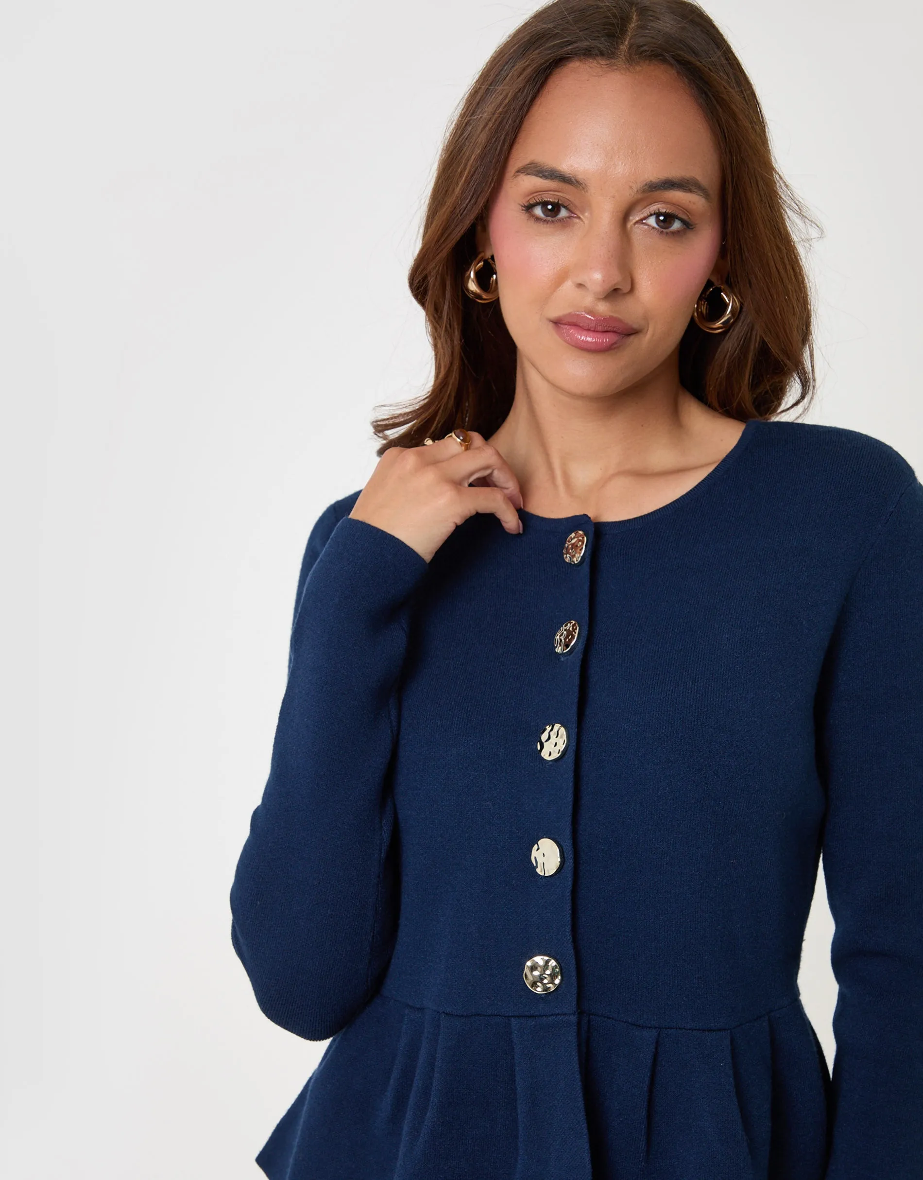 Crew Neck Peplum Cardigan in Navy sold by Threadbare product image thumbnail 4