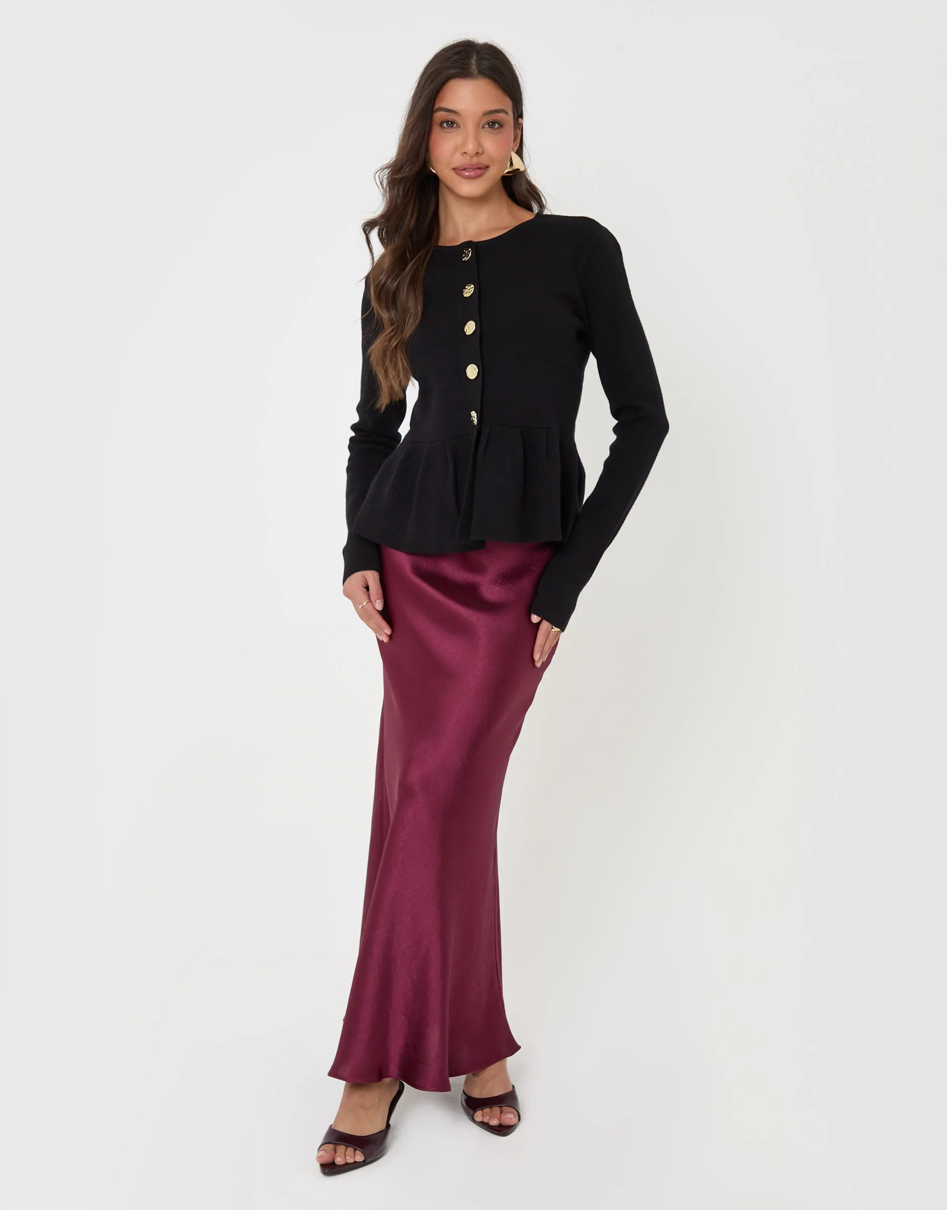 Crew Neck Peplum Cardigan in Black sold by Threadbare product image thumbnail 3