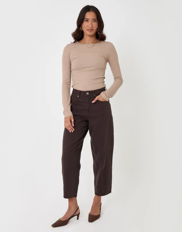 Barrel Leg Jeans in Chocolate Brown made by Threadbare