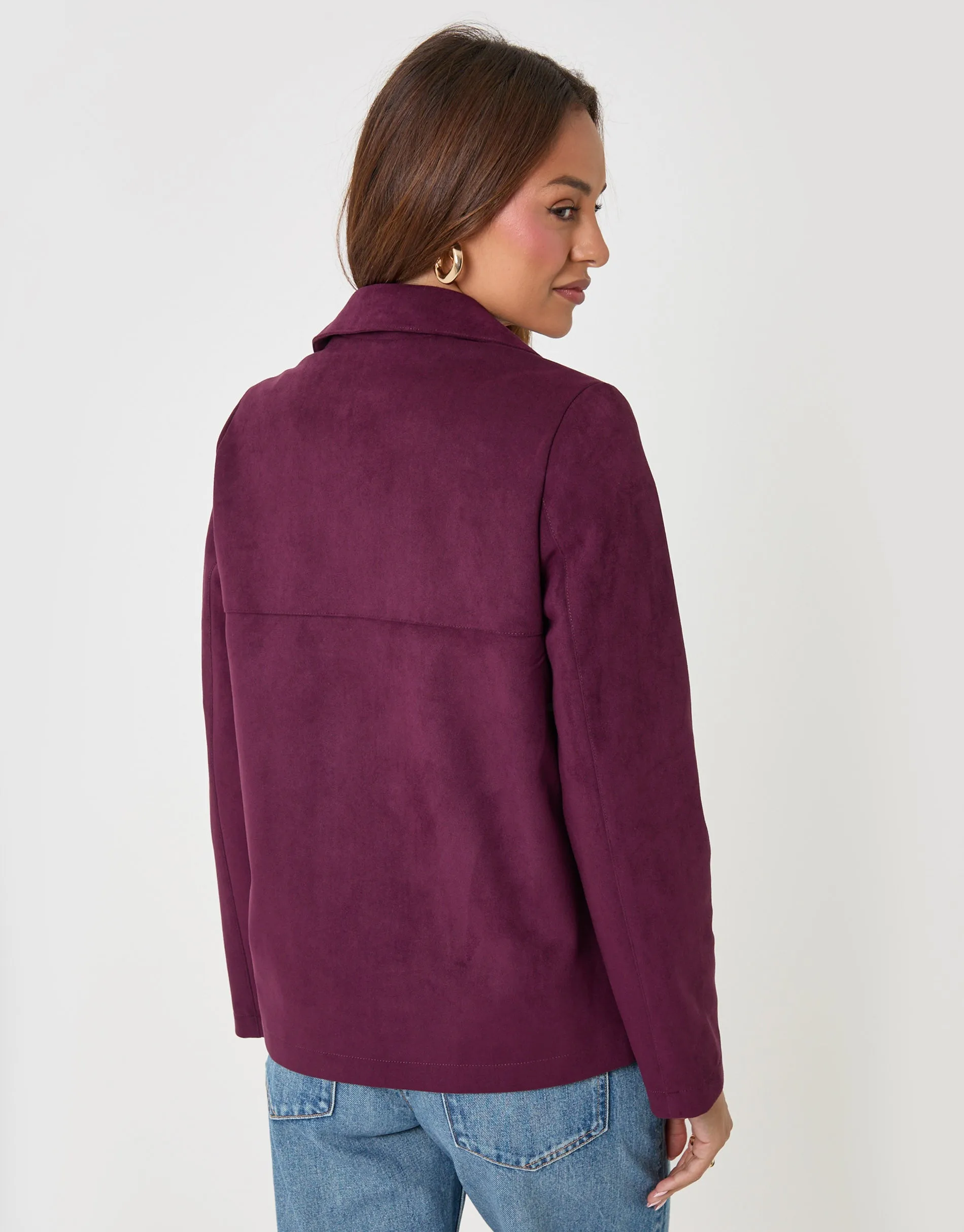 Faux Suede Blazer in Plum sold by Threadbare product image thumbnail 2