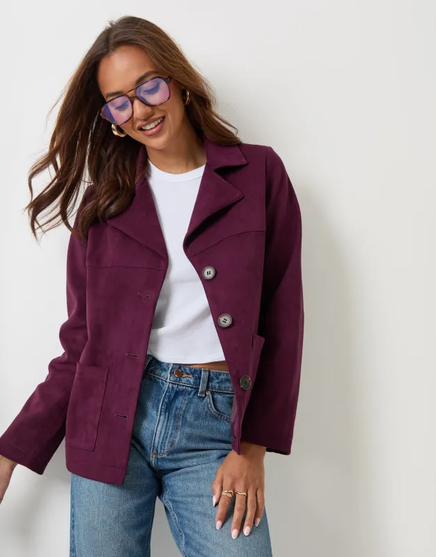 Faux Suede Blazer in Plum made by Threadbare