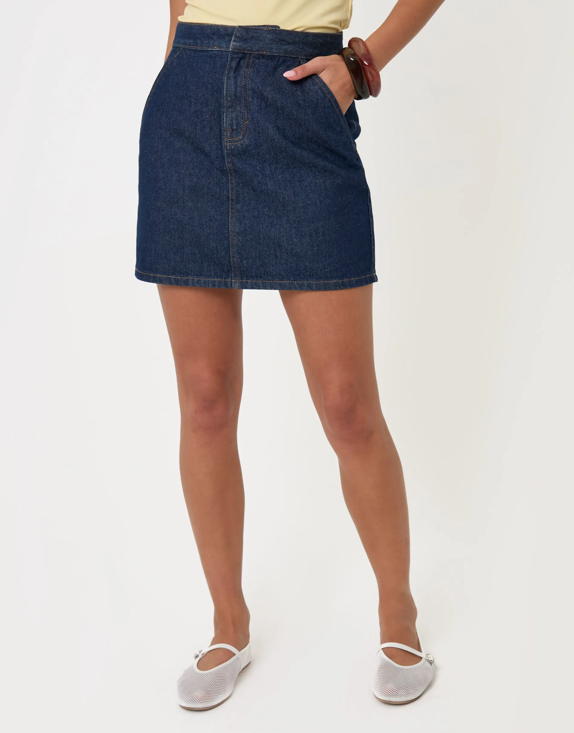 Denim A-Line Mini Skirt in Indigo sold by Threadbare product image thumbnail 2