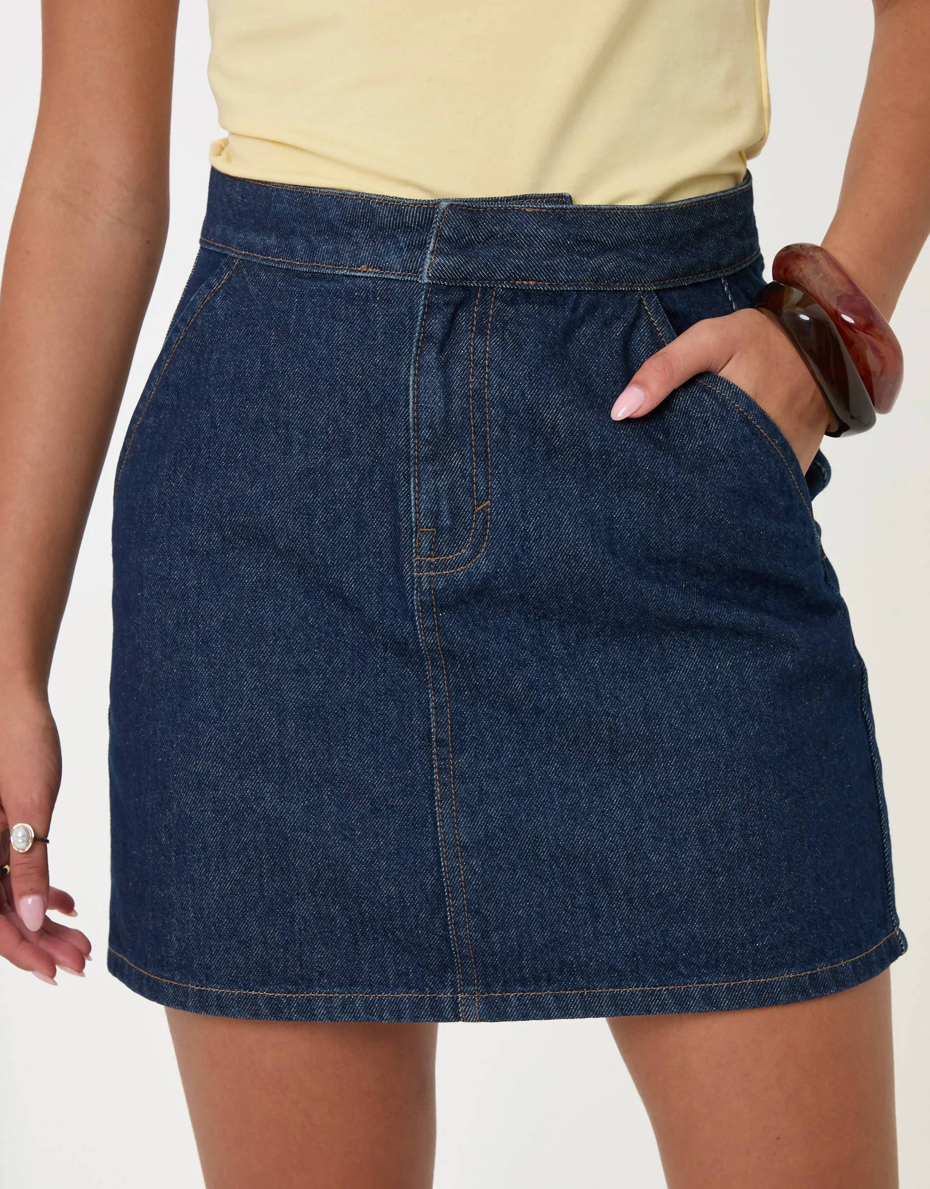 Denim A-Line Mini Skirt in Indigo sold by Threadbare product image thumbnail 4