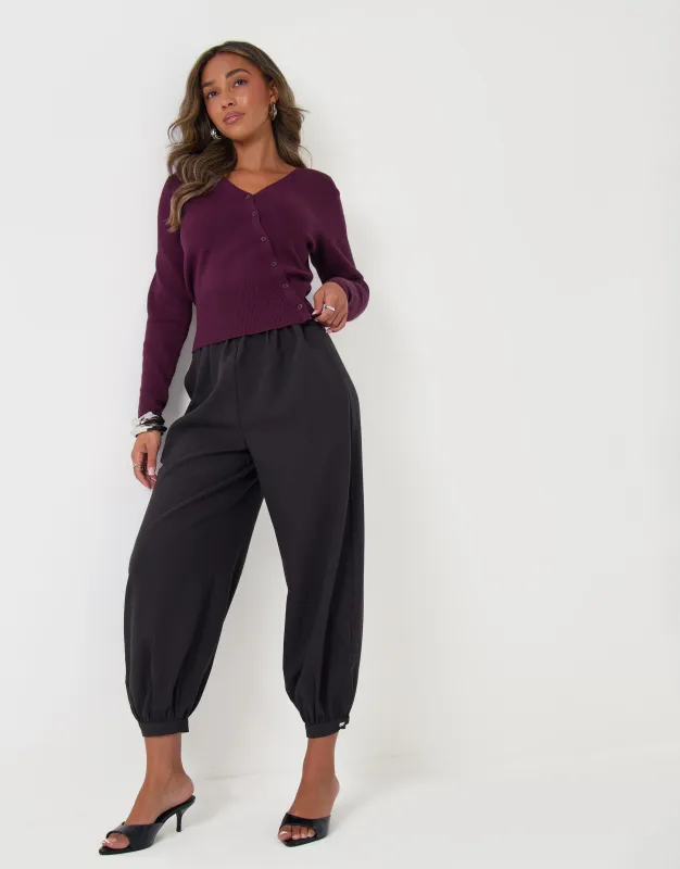 Balloon Trousers with Button Cuffs in Dark Grey made by Threadbare