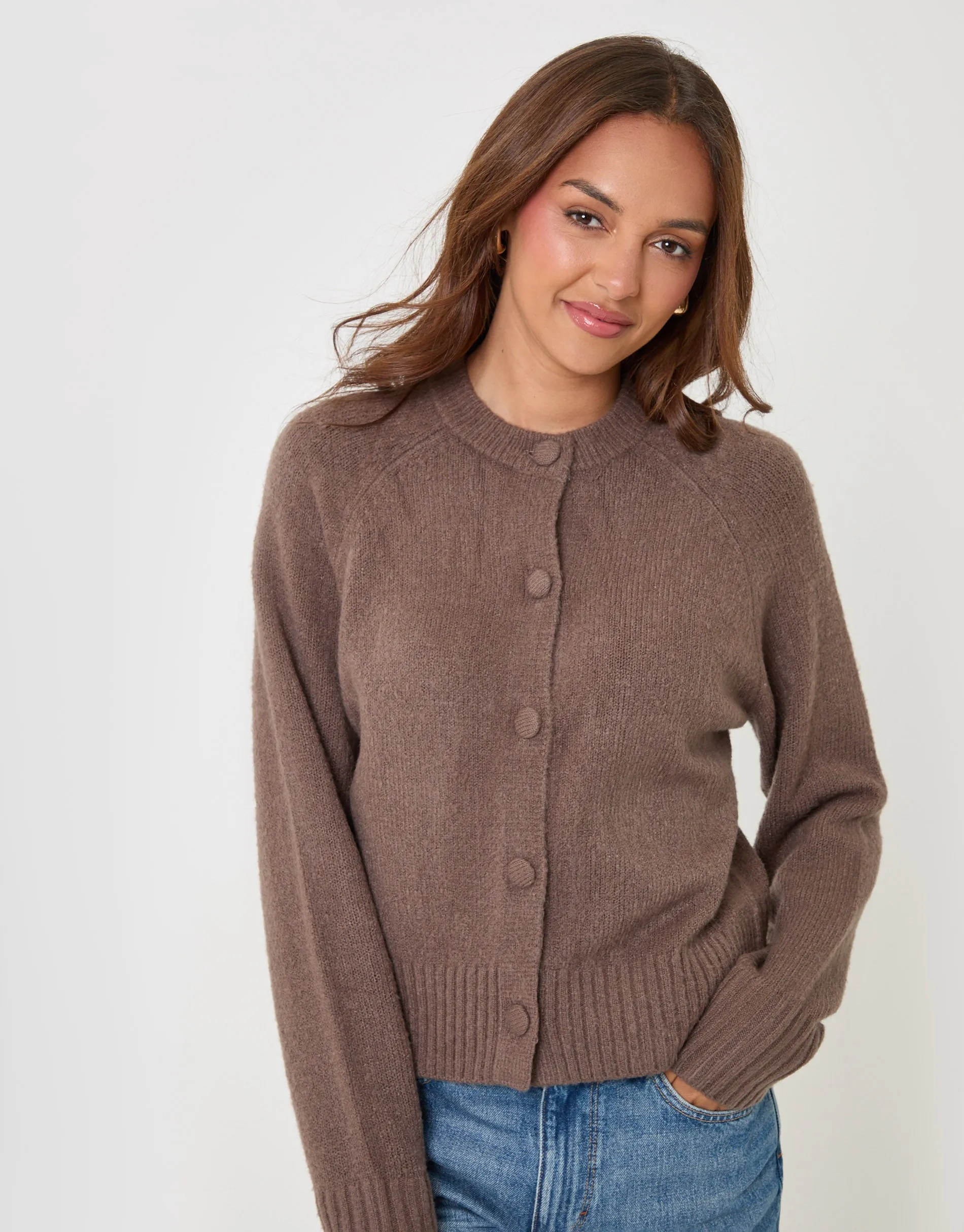 The Relaxed Knitted Cardigan in Mocha Brown sold by Threadbare product image thumbnail 4