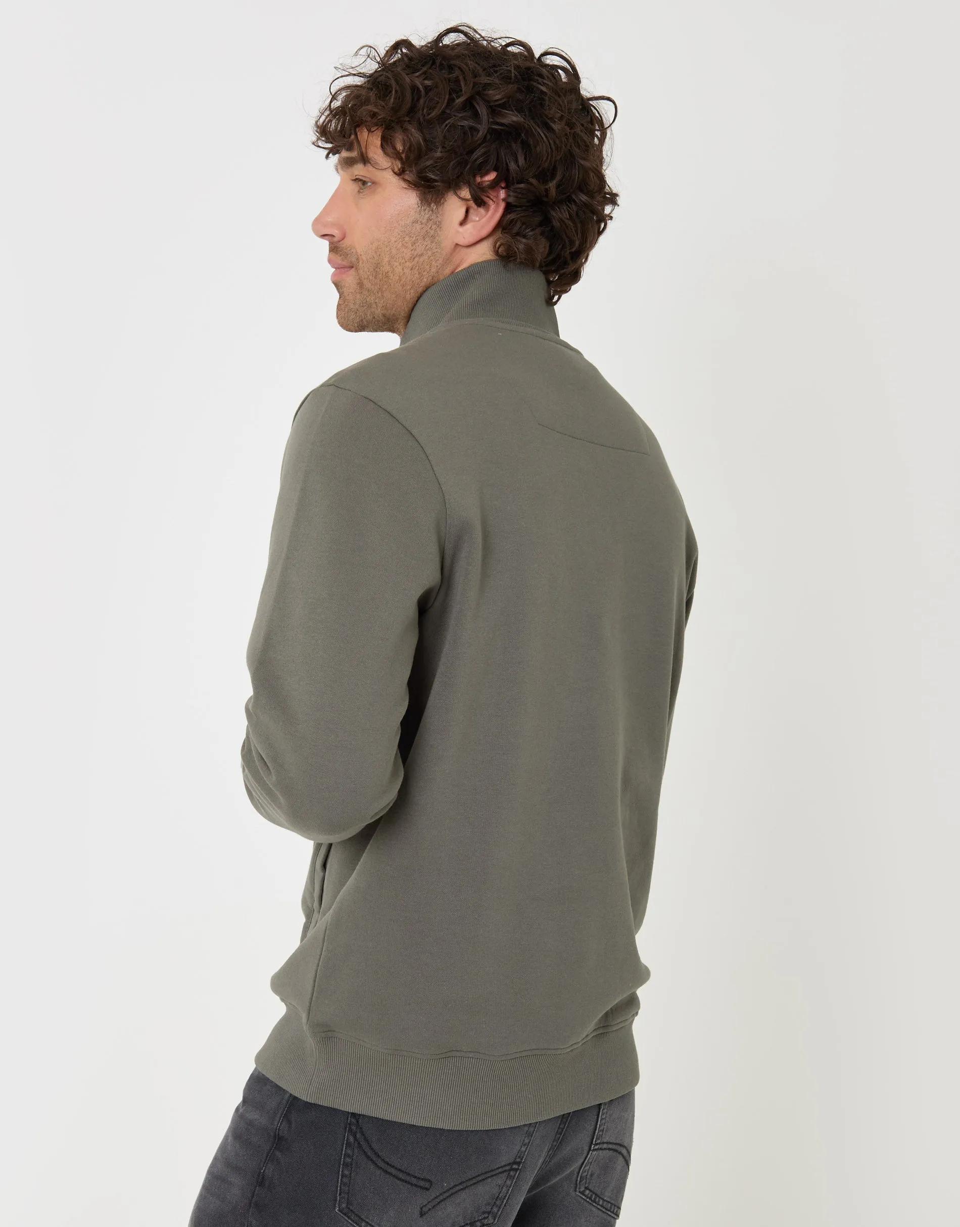 The Essential Cotton Rich Quarter Zip Sweatshirt in Dark Sage sold by Threadbare product image thumbnail 2