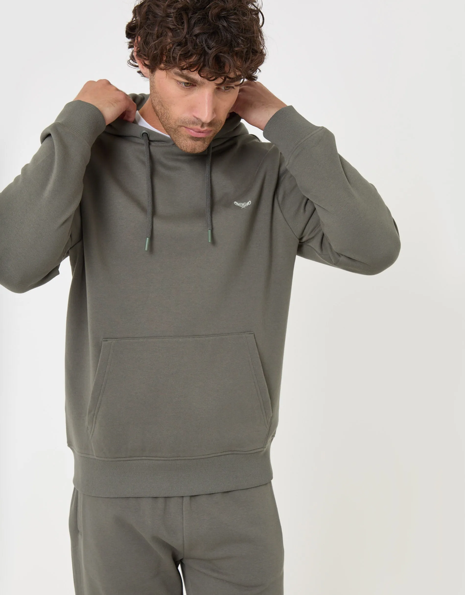 The Essential Cotton Rich Overhead Hoodie in Dark Sage sold by Threadbare product image thumbnail 2