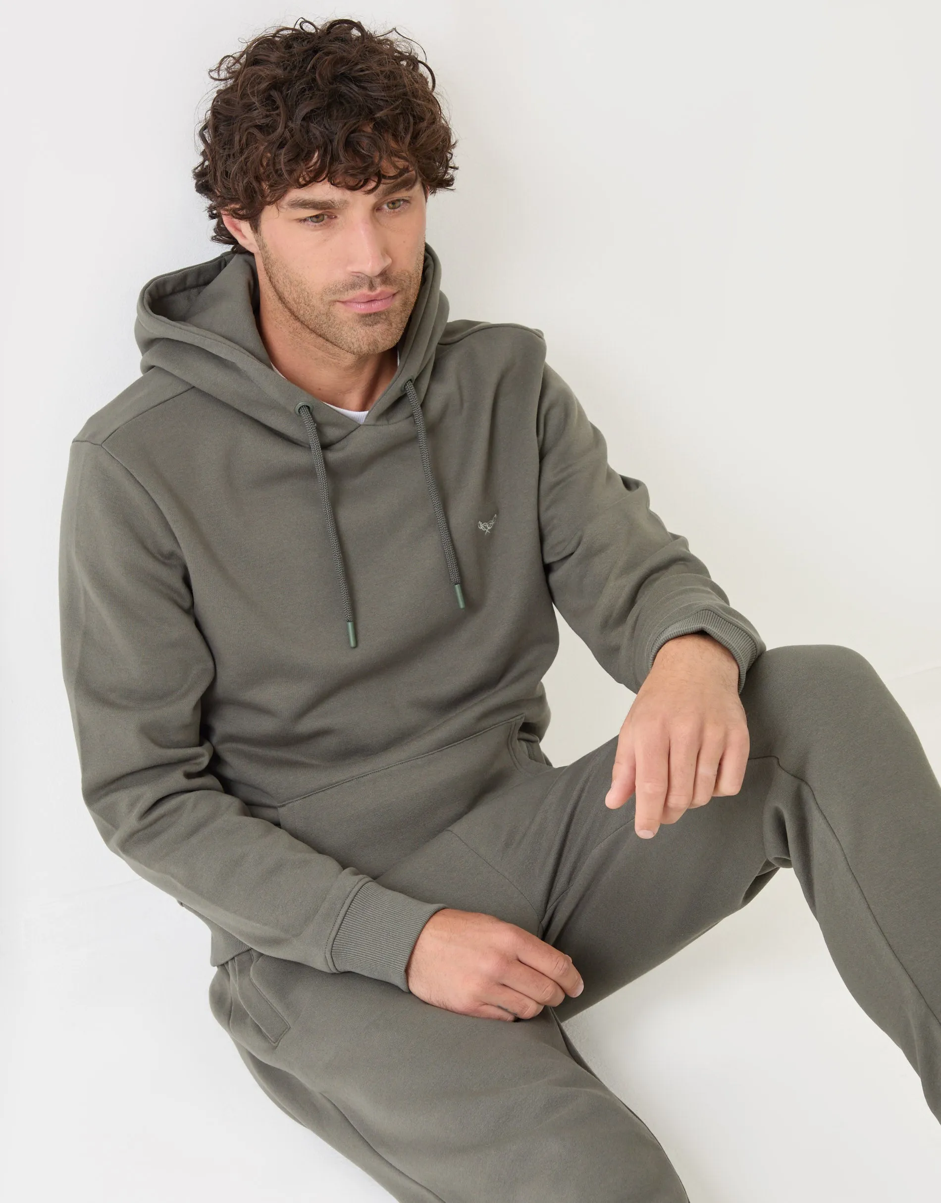 The Essential Cotton Rich Overhead Hoodie in Dark Sage sold by Threadbare