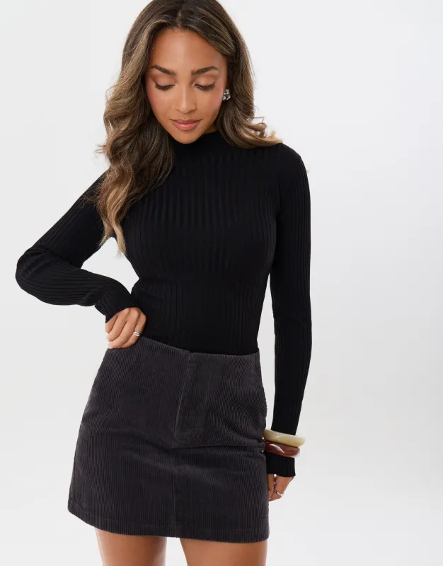 Corduroy Mini Skirt in Charcoal Grey made by Threadbare