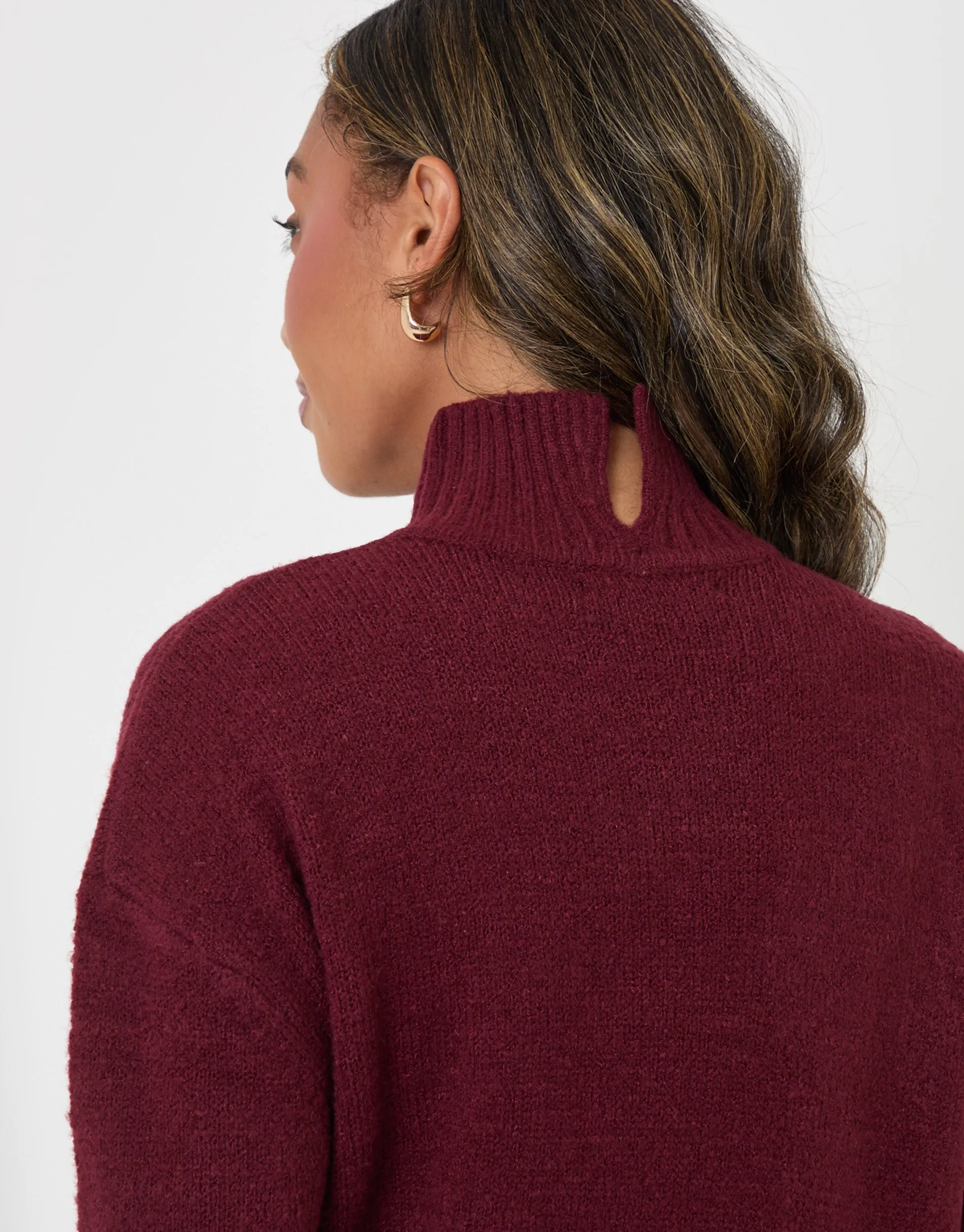 Relaxed Fit Funnel Neck Jumper in Burgundy sold by Threadbare product image thumbnail 5