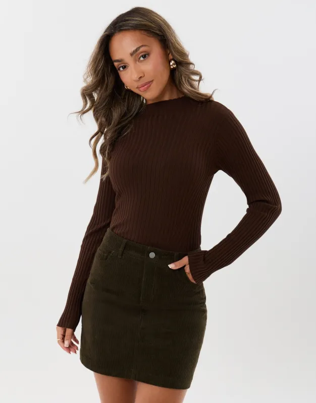 Petite Corduroy Mini Skirt with Pockets in Olive Green made by Threadbare