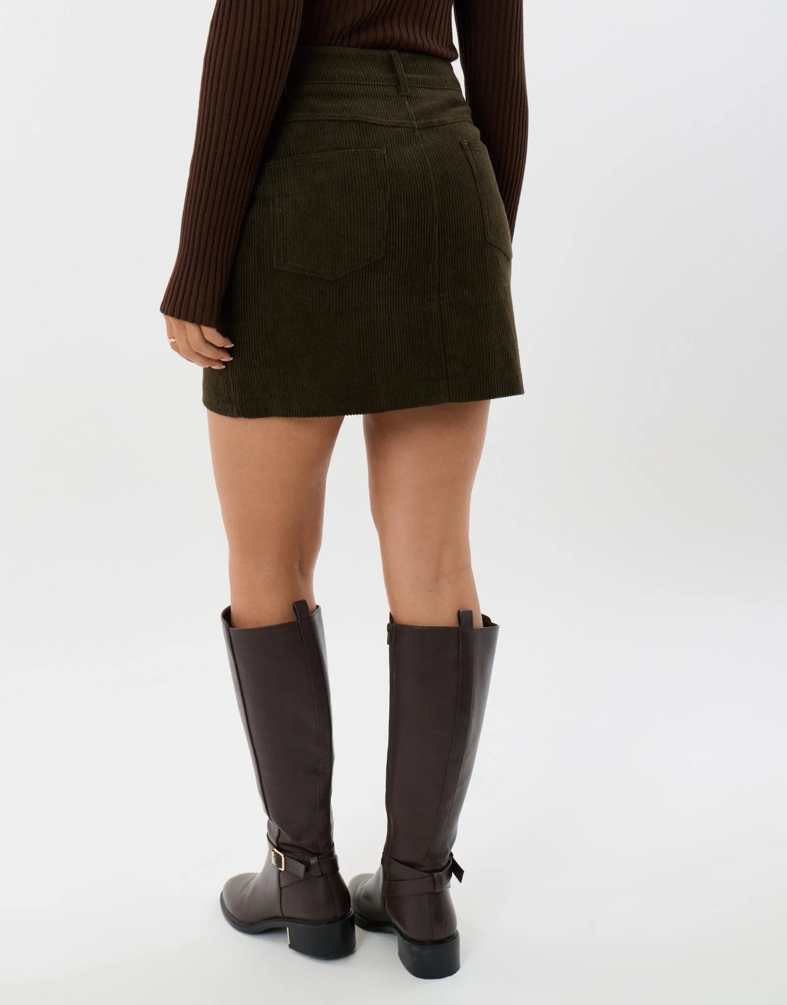 Petite Corduroy Mini Skirt with Pockets in Olive Green sold by Threadbare product image thumbnail 2