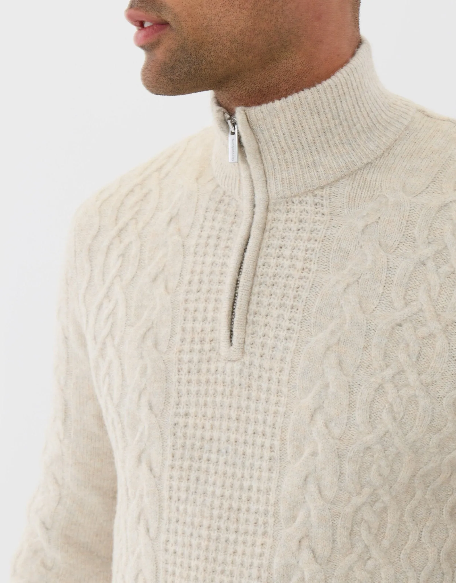 Cable Knit Quarter Zip Jumper in Cream sold by Threadbare product image thumbnail 5