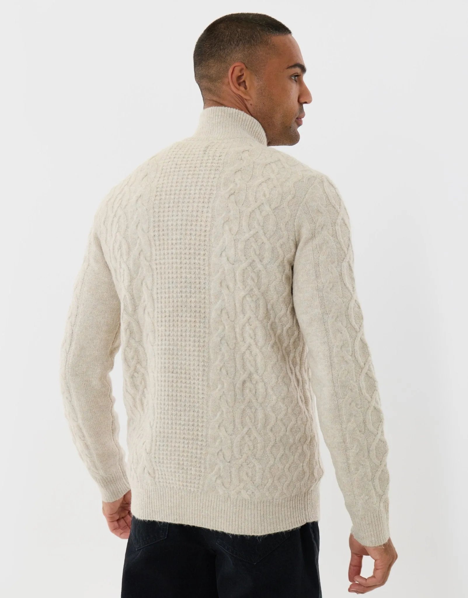 Cable Knit Quarter Zip Jumper in Cream sold by Threadbare product image thumbnail 3