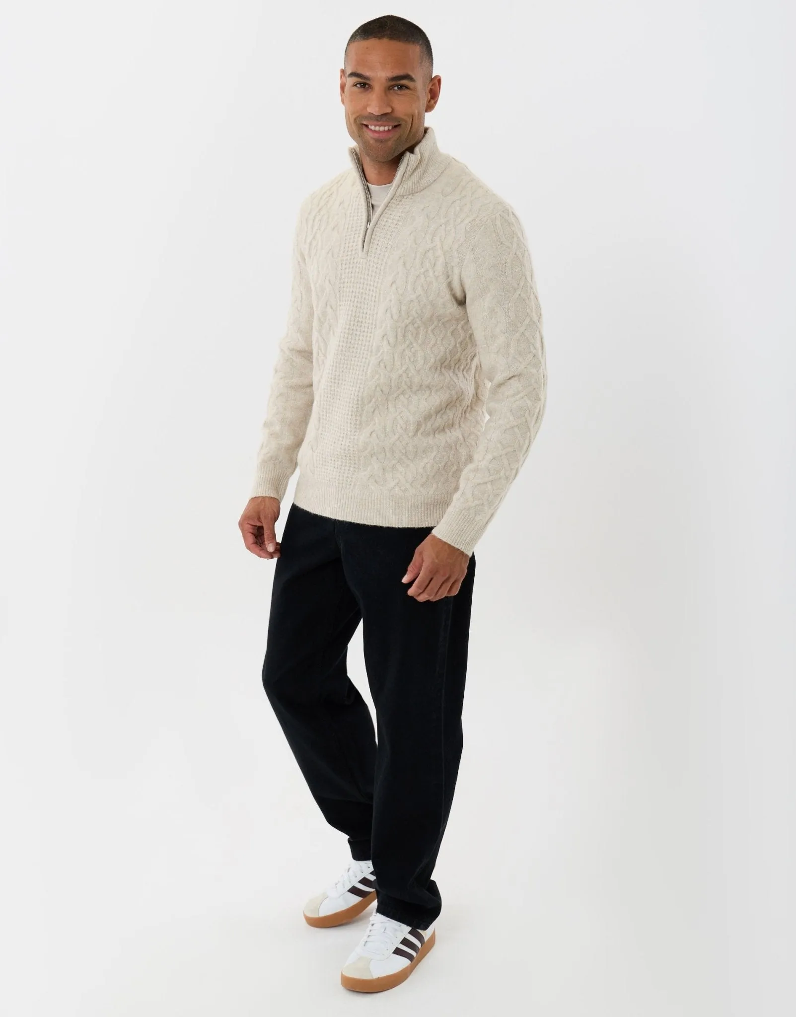 Cable Knit Quarter Zip Jumper in Cream sold by Threadbare product image thumbnail 4
