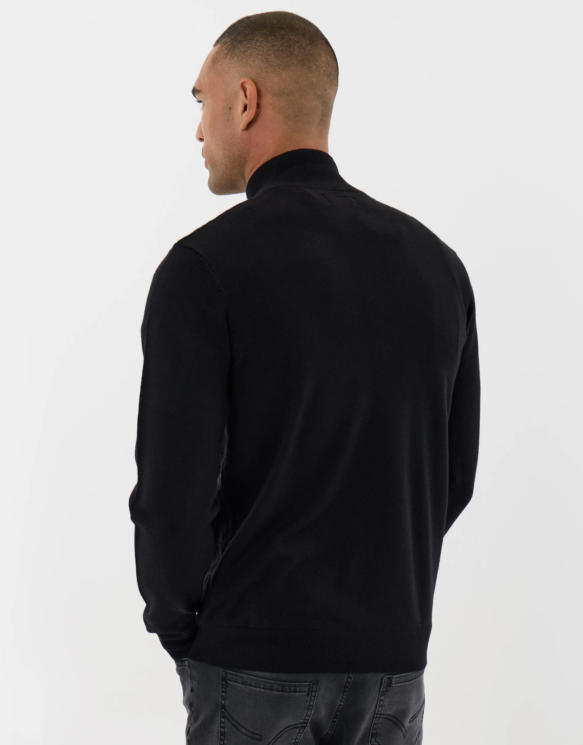 Basket Stitch Quarter Zip Jumper in Black sold by Threadbare product image thumbnail 2