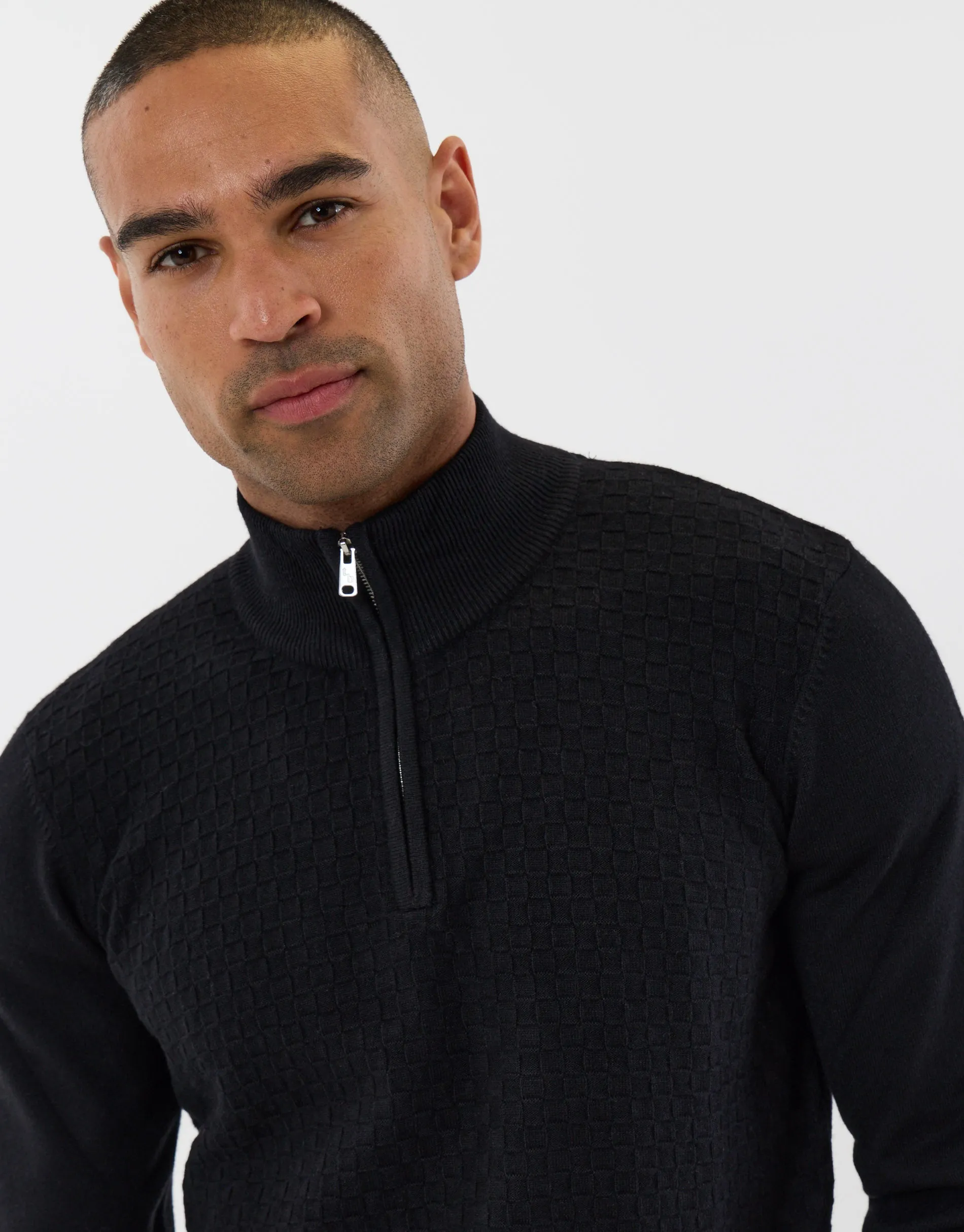 Basket Stitch Quarter Zip Jumper in Black sold by Threadbare product image thumbnail 4