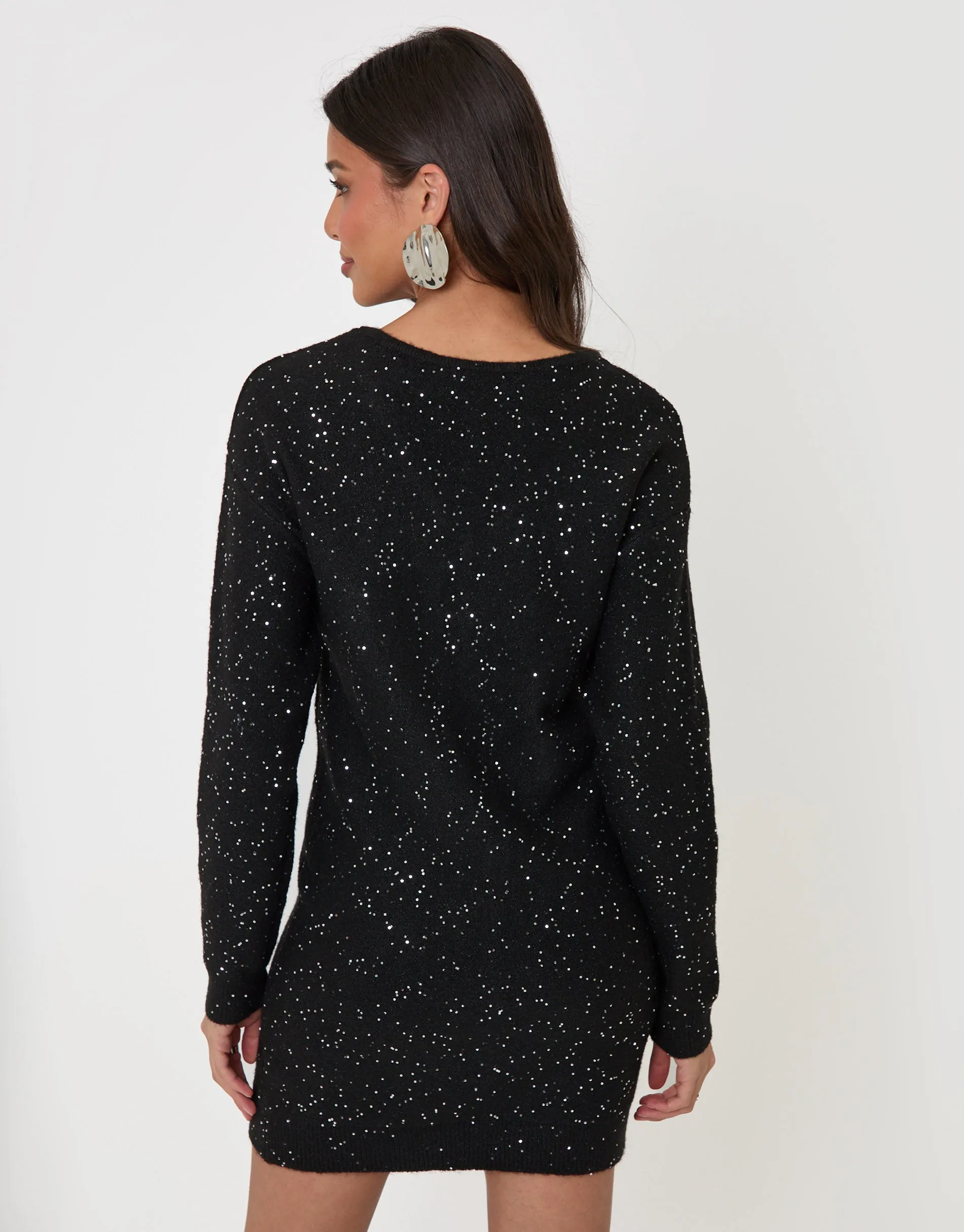 V Neck Sequin Knit Dress in Black sold by Threadbare product image thumbnail 2