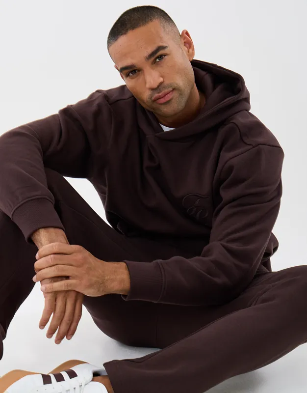 Relaxed Fit Cotton Rich Overhead Hoodie in Chocolate Brown made by Threadbare