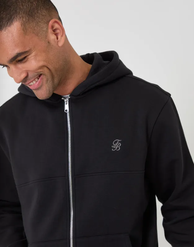 Relaxed Fit Cotton Rich Zip Through Hoodie in Black made by Threadbare