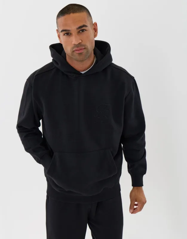 Relaxed Fit Cotton Rich Overhead Hoodie in Black made by Threadbare