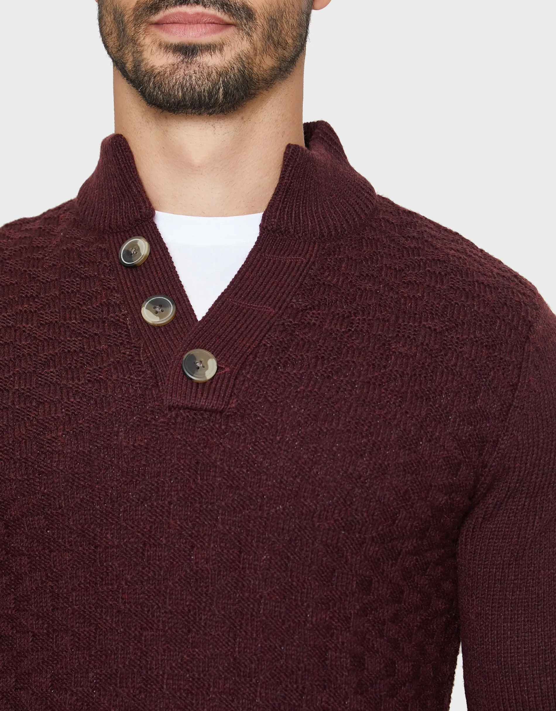 Men's Burgundy Open Button Turtleneck Jumper sold by Threadbare product image thumbnail 4