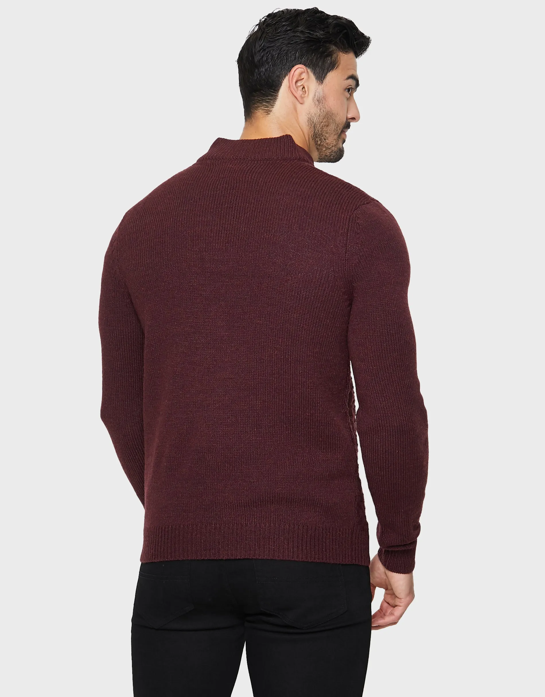 Men's Burgundy Open Button Turtleneck Jumper sold by Threadbare product image thumbnail 2