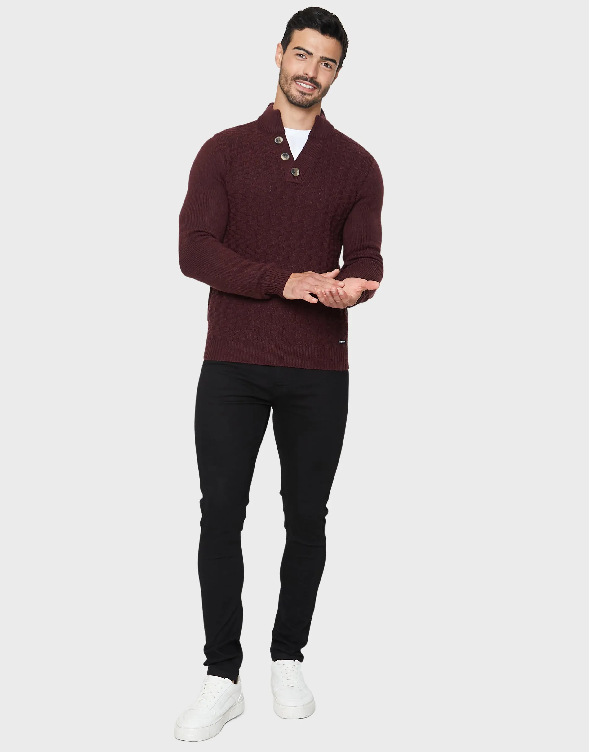 Men's Burgundy Open Button Turtleneck Jumper sold by Threadbare product image thumbnail 3