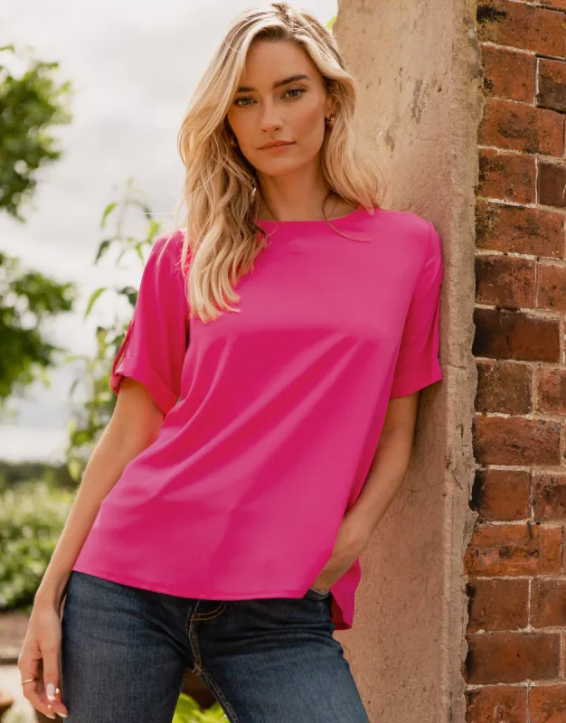 Women's Pink Short Roll Sleeve T-Shirt Blouse sold by Threadbare