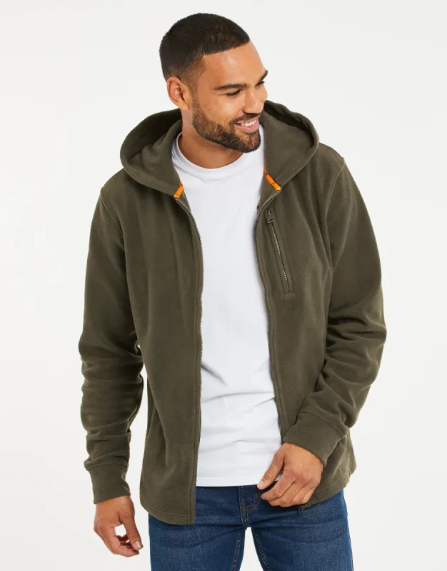 Men's Khaki Fitness Fleece Zip-Through Hoodie sold by Threadbare