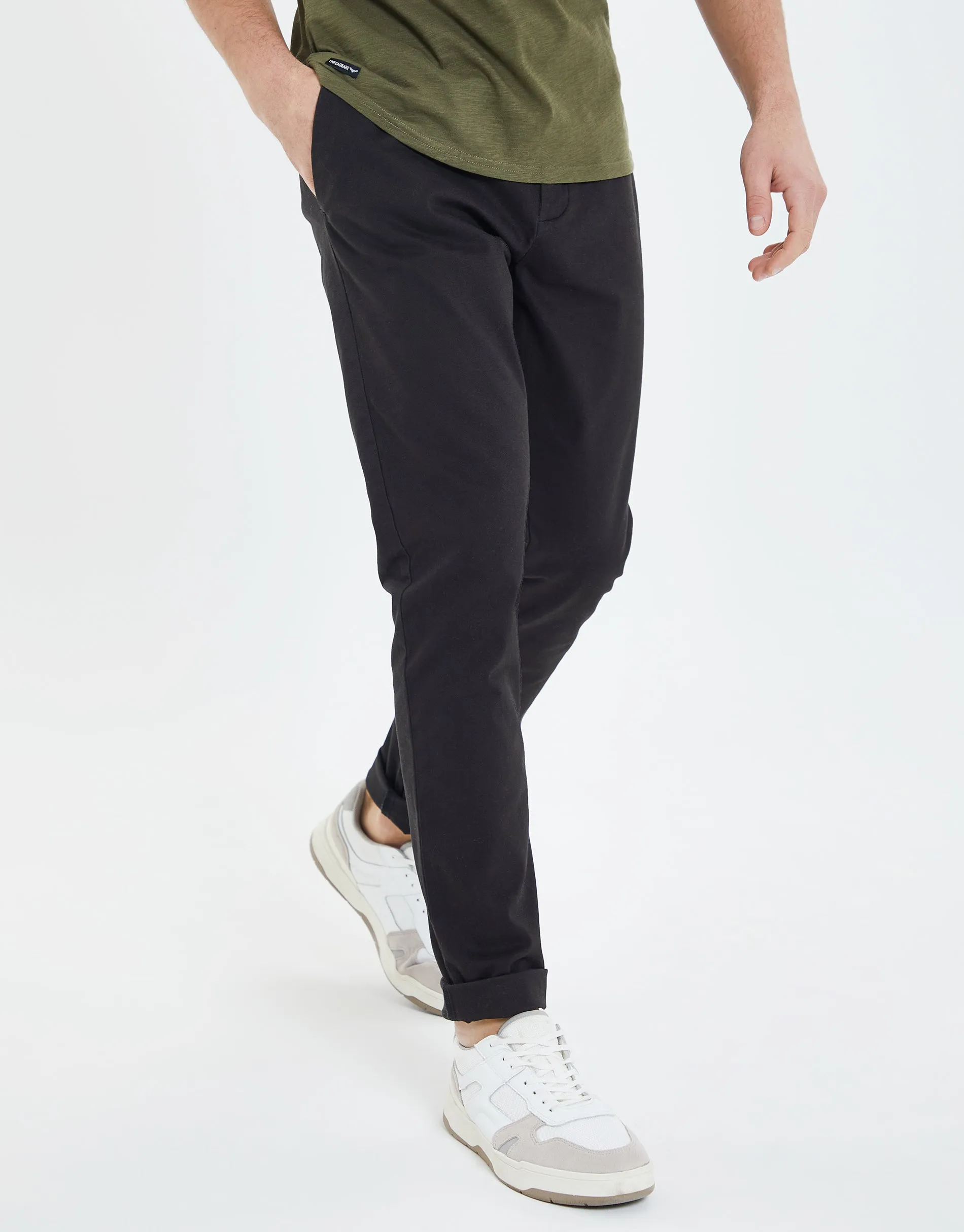 Men's Black Stretch Chino Trousers sold by Threadbare