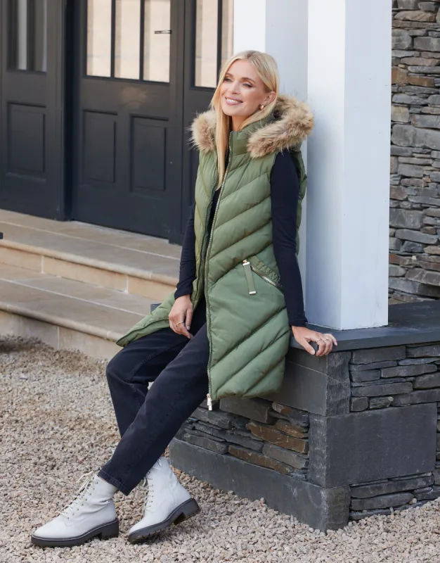 Women's Khaki Parka-Style Quilted Gilet sold by Threadbare